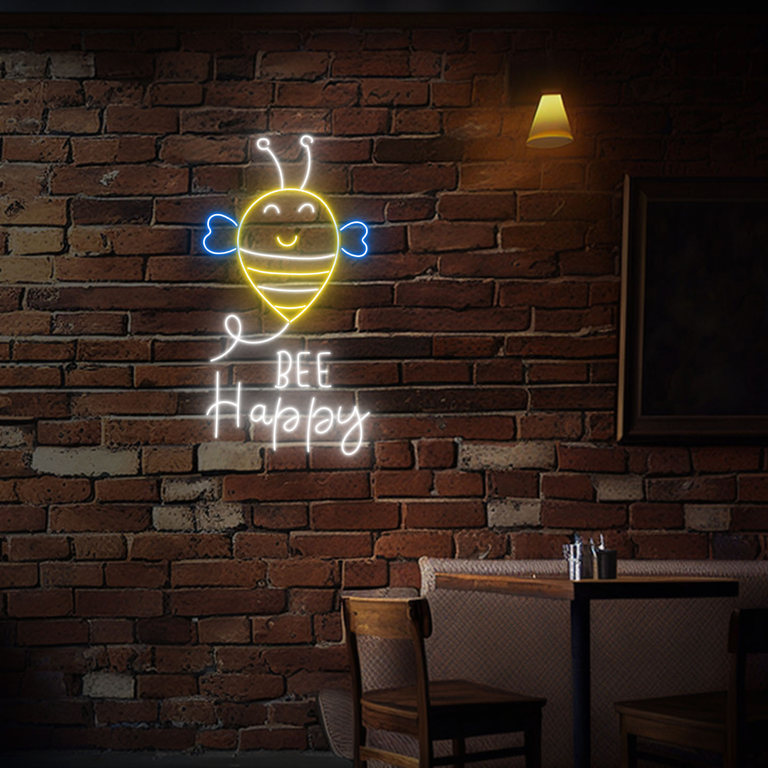 Bee Happy Neon Sign Funny Quote Wall Art Decor