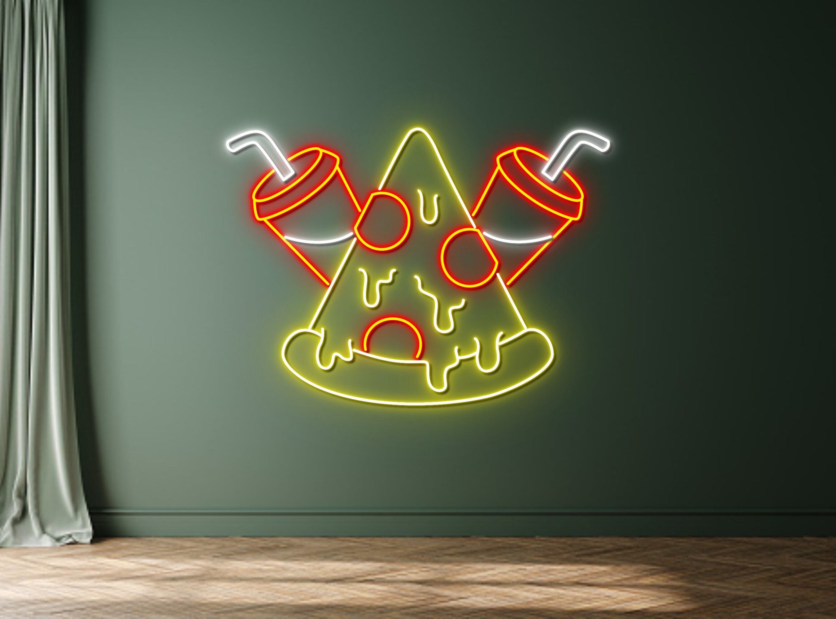 Pizza Slice And Drinks Neon Sign Wall Decor