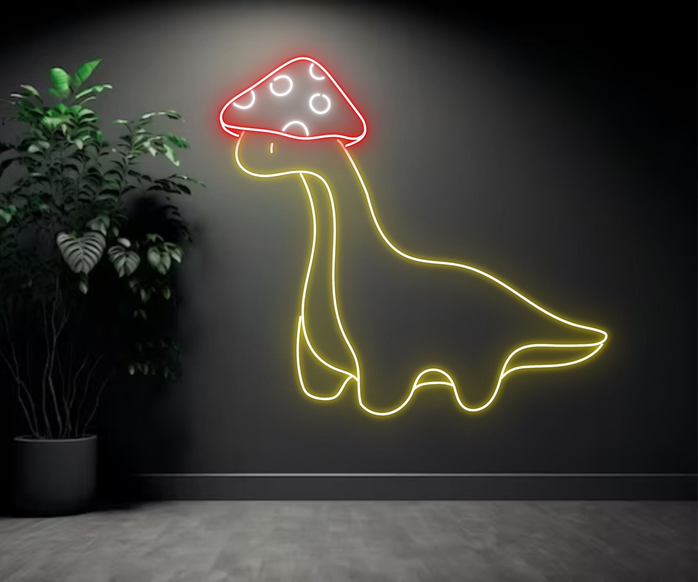 Dinosaur With Mushroom Hat Neon Sign