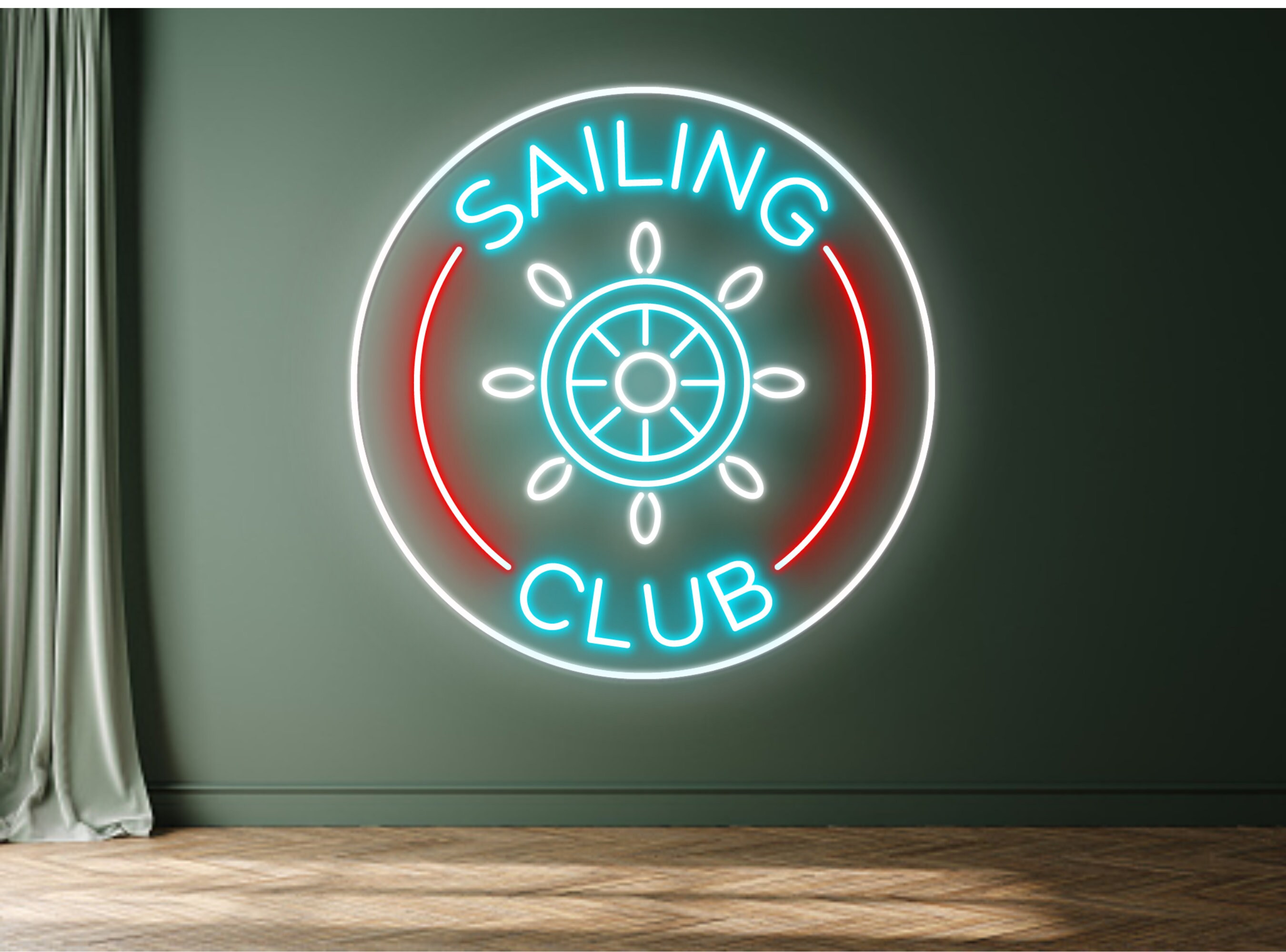 Sailing Club Yacht or Ship Wheel Beach Neon Sign