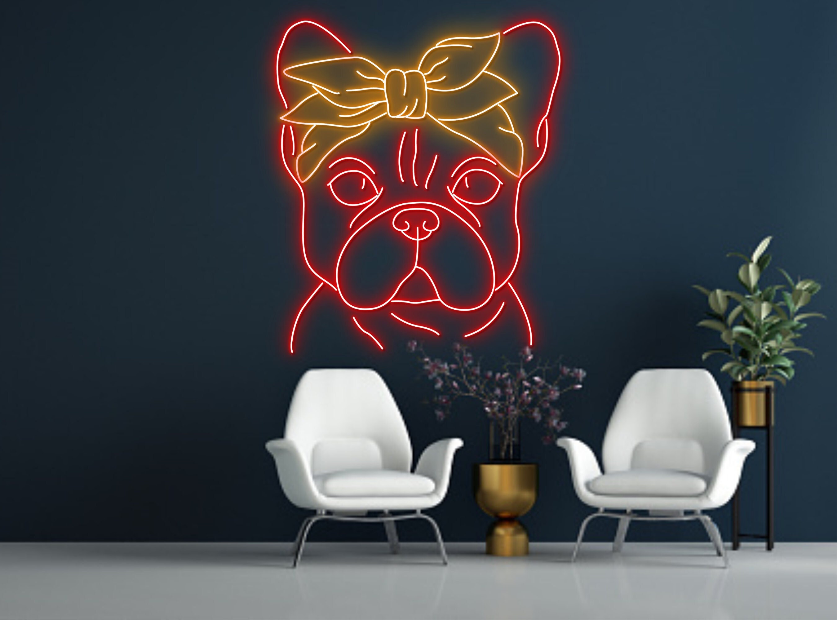 Pug French Bulldog With Headband Neon Sign