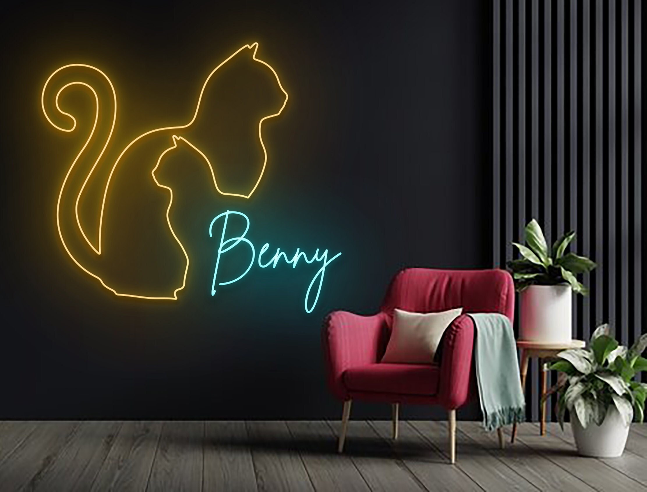 Custom Name Cat Line Art Neon Sign