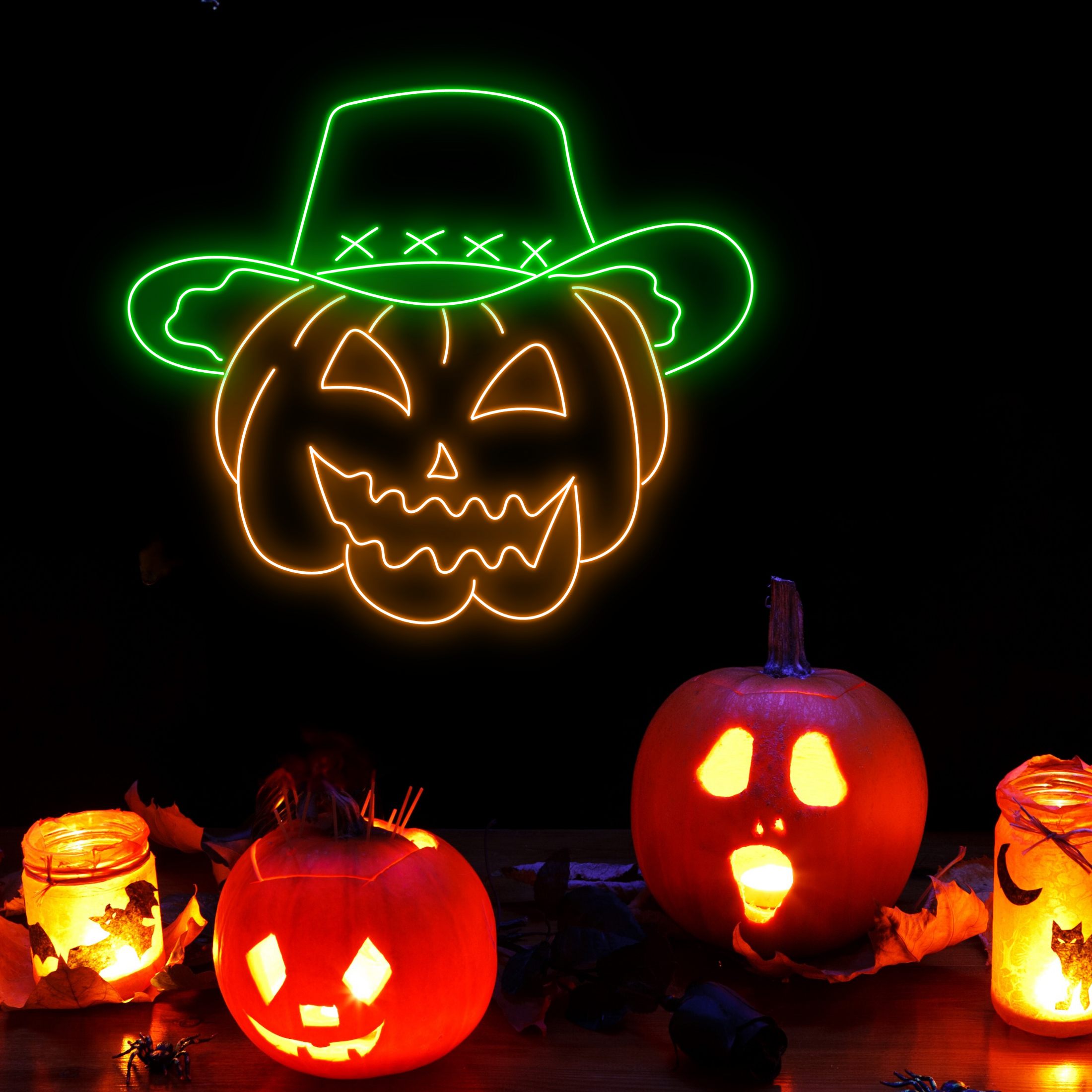 Pumpkin Hat Neon Signs Halloween Long-lasting Light Decor