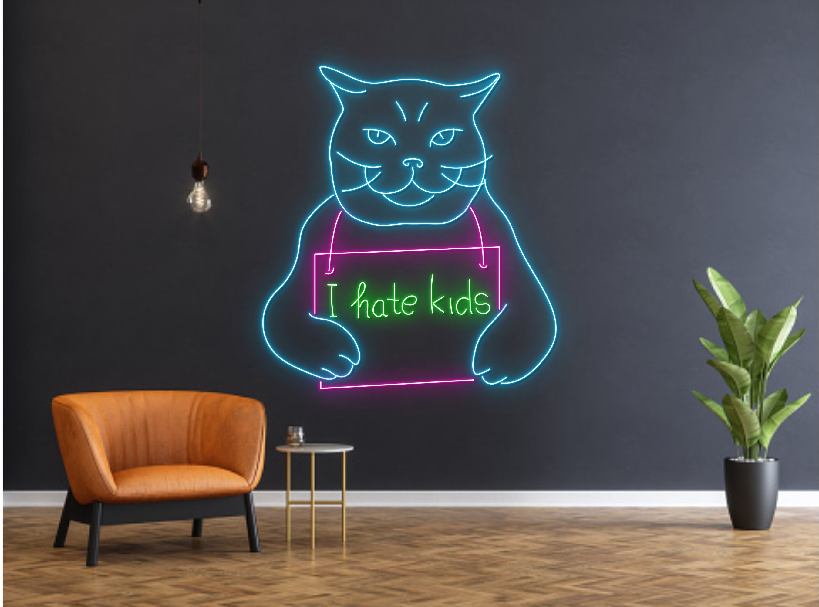 I Hate Kids Prison Cat Portrait Jailed Cat Neon Sign