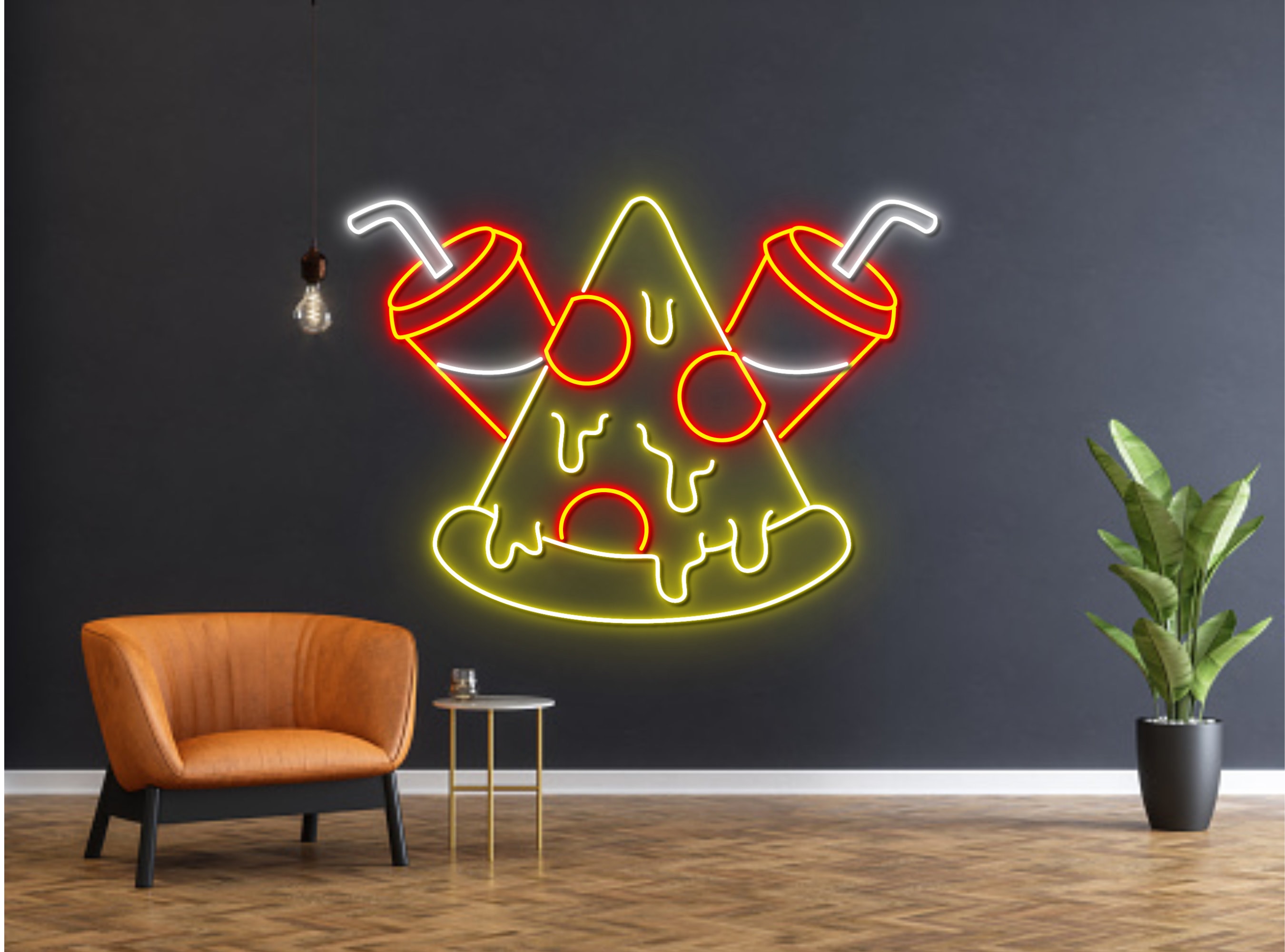 Pizza Slice And Drinks Neon Sign Wall Decor