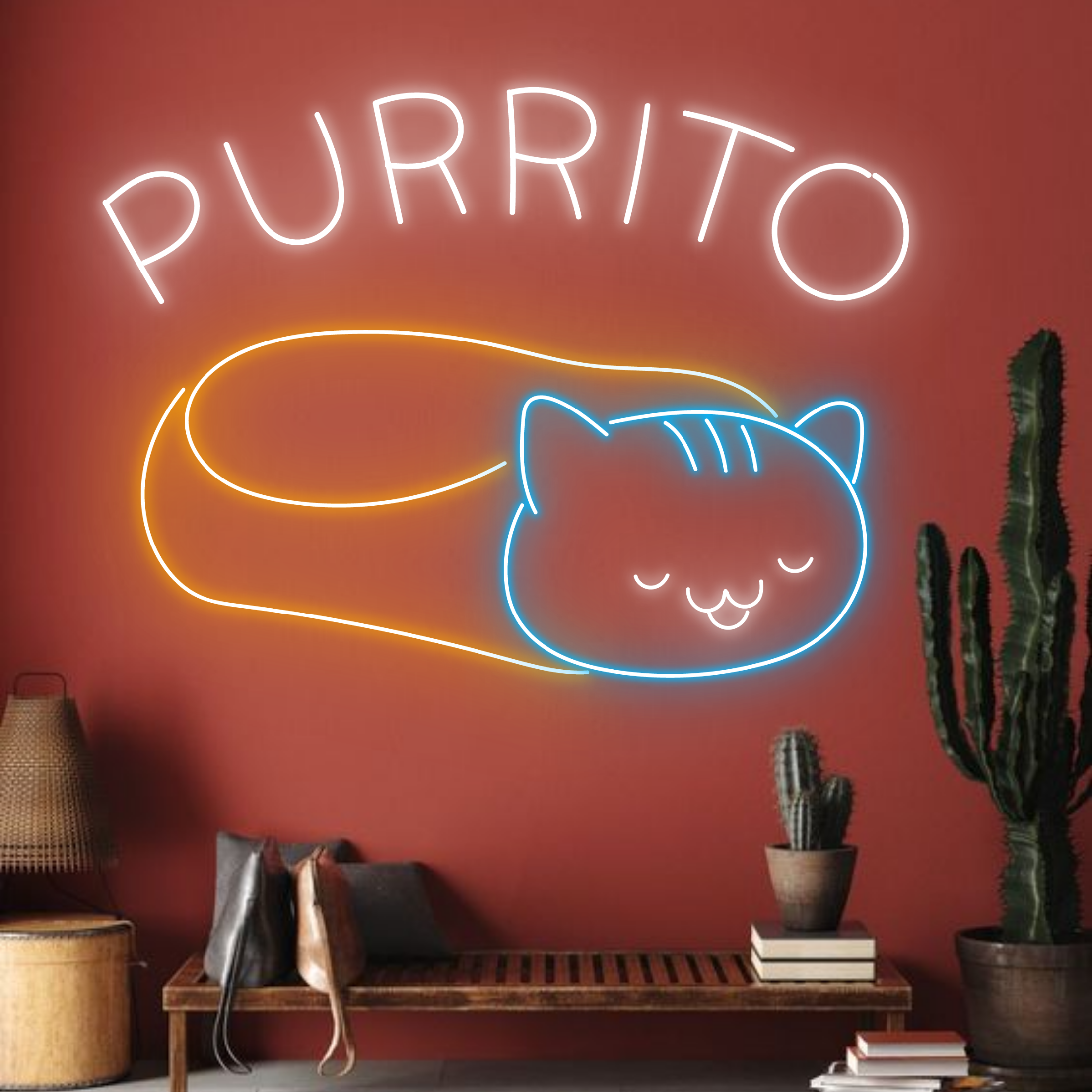 Purrito Cat Neon Signboard Restaurant And Fastfood Wall Dr