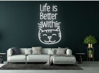 Life Is Better With Cat Head Line Art Neon Sign