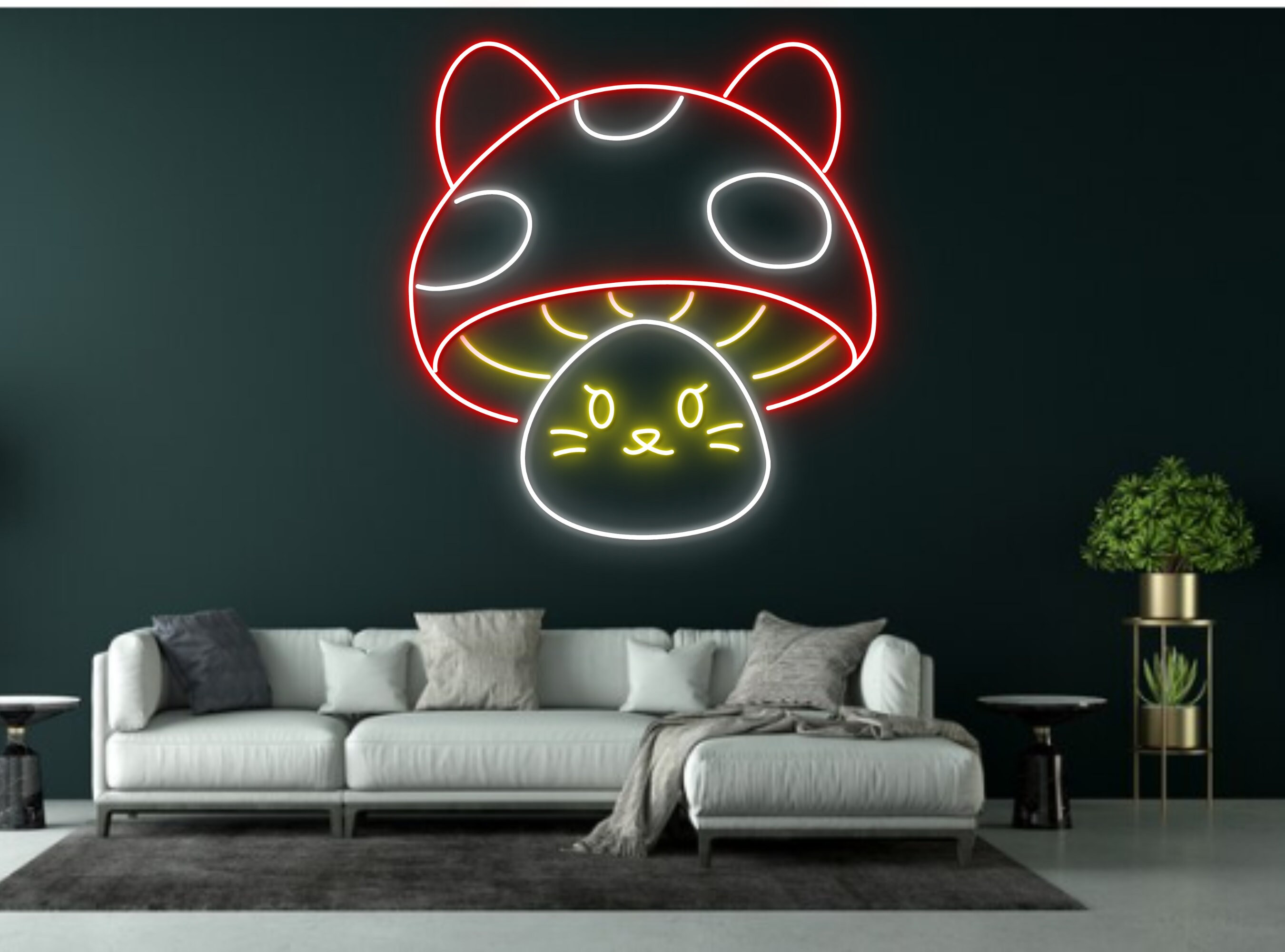Cute Bunny Rabbit With Mushroom Hat Neon Sign