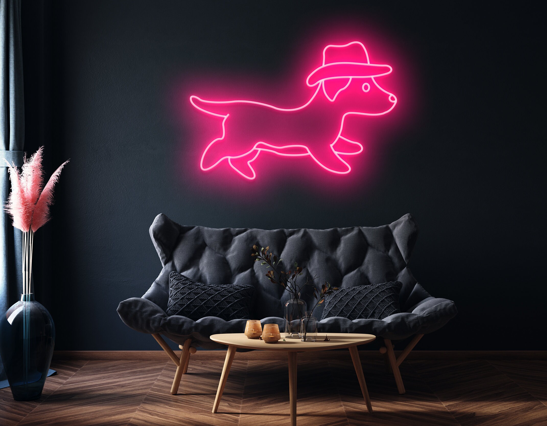 Cute Dog Running With Hat Neon Sign