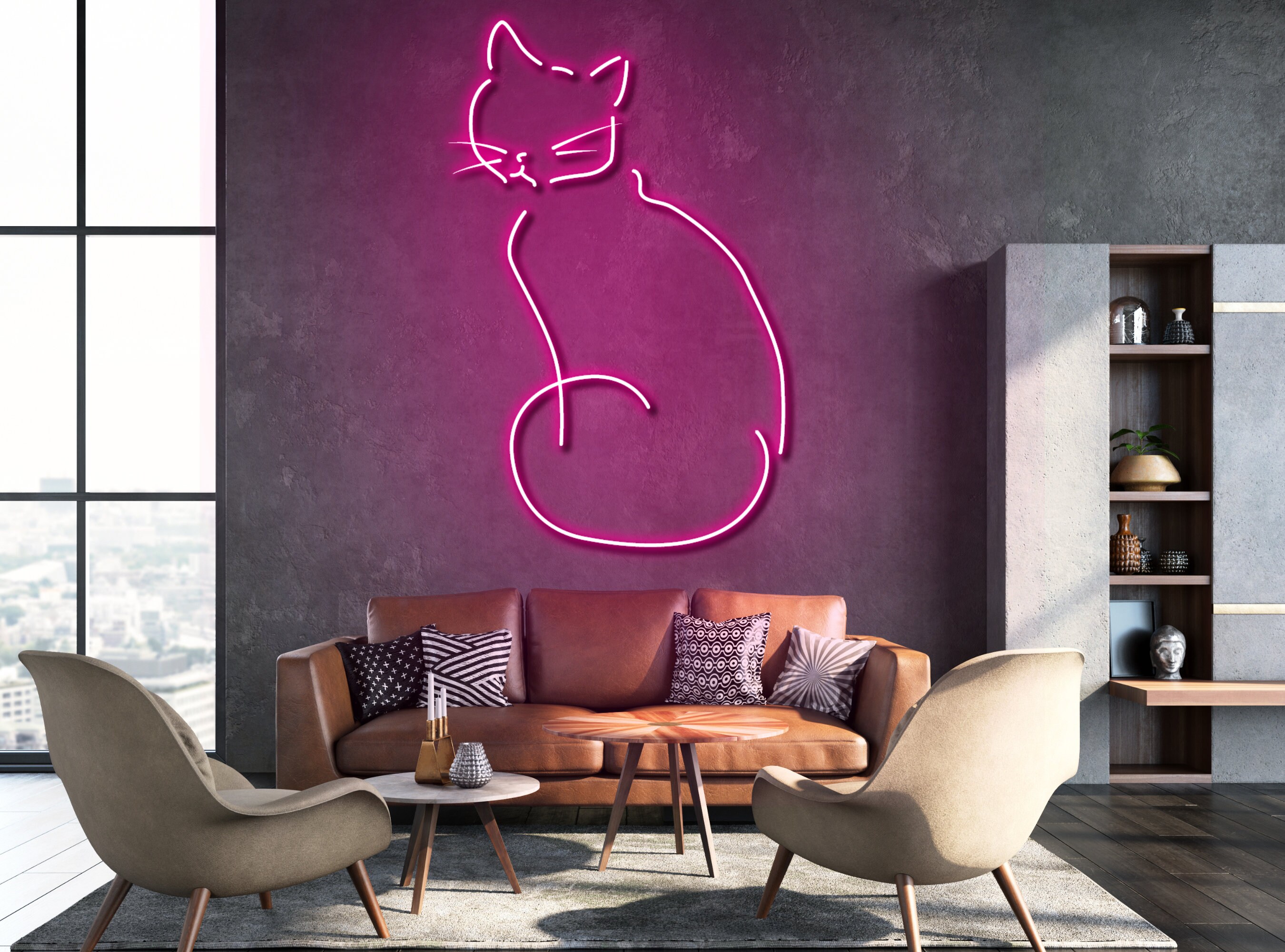 Cat Line Art Neon Sign Wall Decor