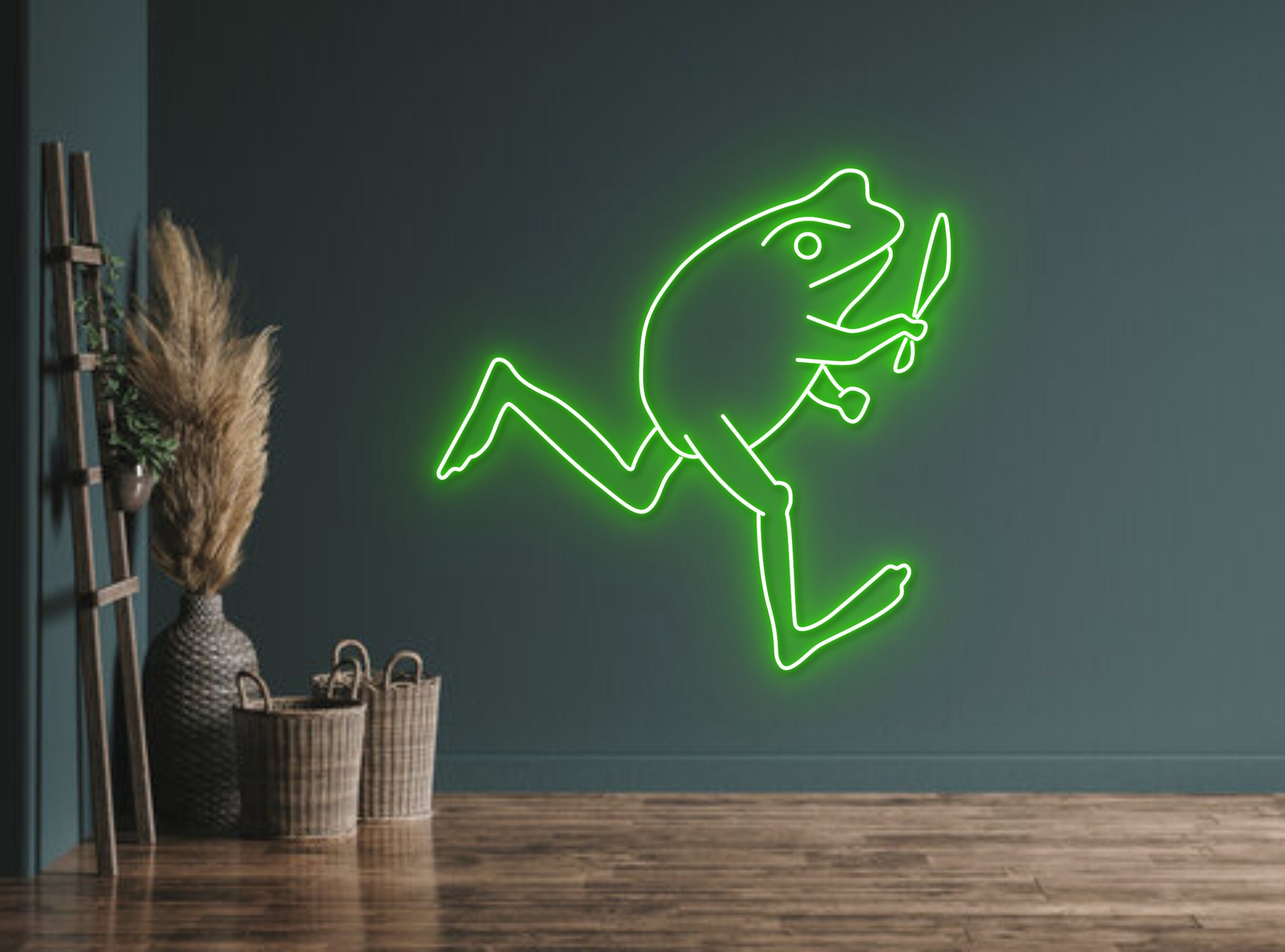 Chibi Frog Hold Knife Neon Sign