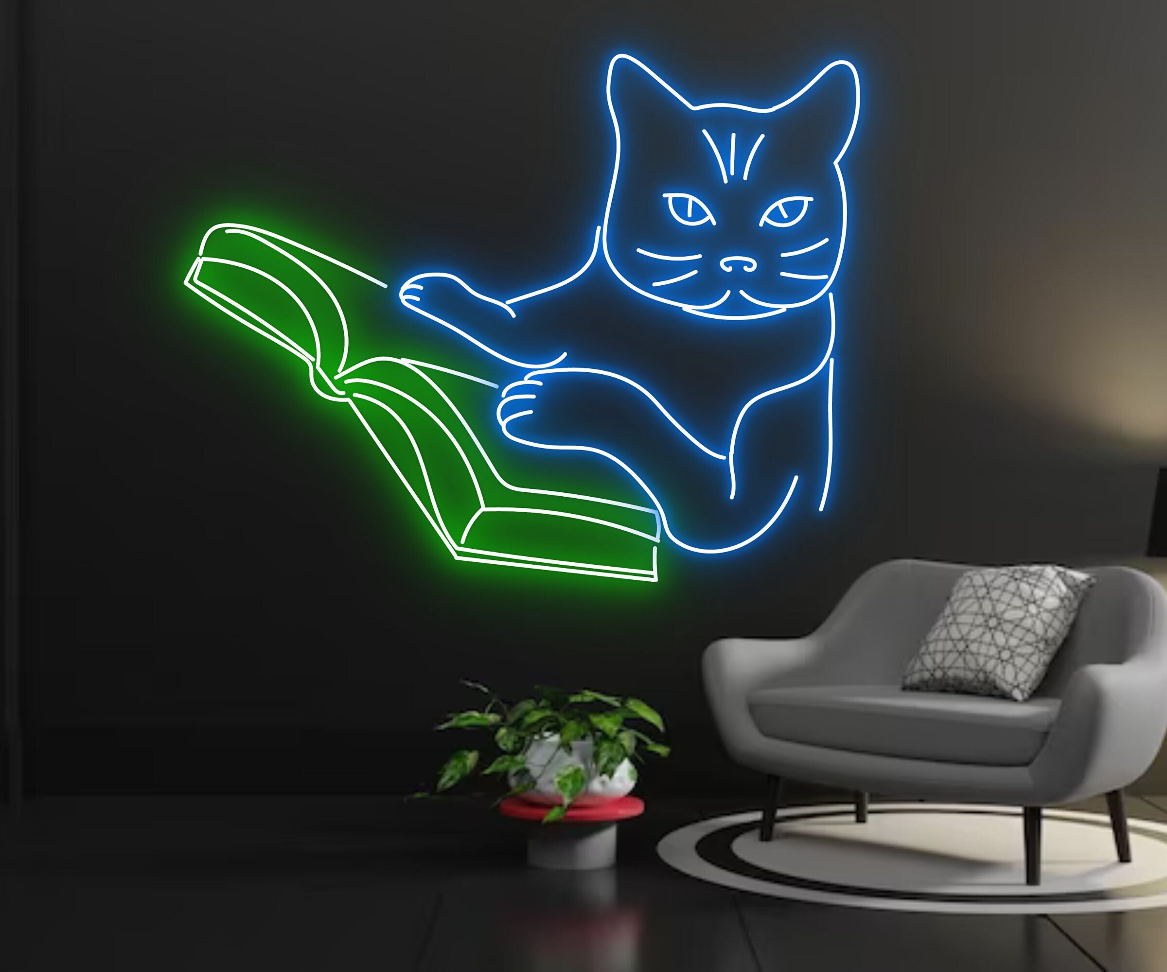 Cat Reading Book Neon Signs