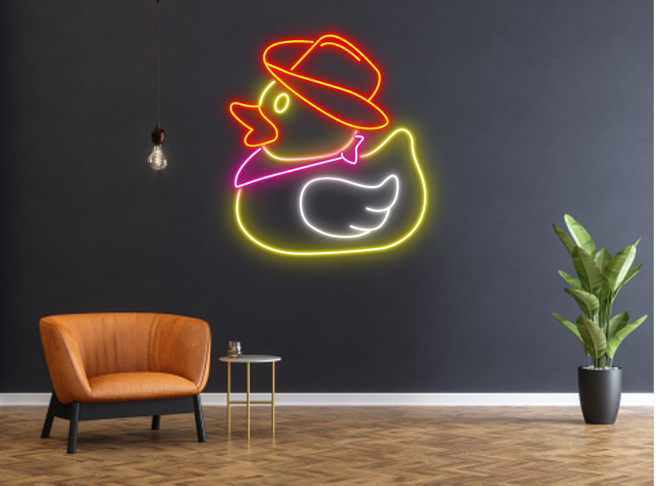 Chibi Duck With Cowboy Hat Neon Sign