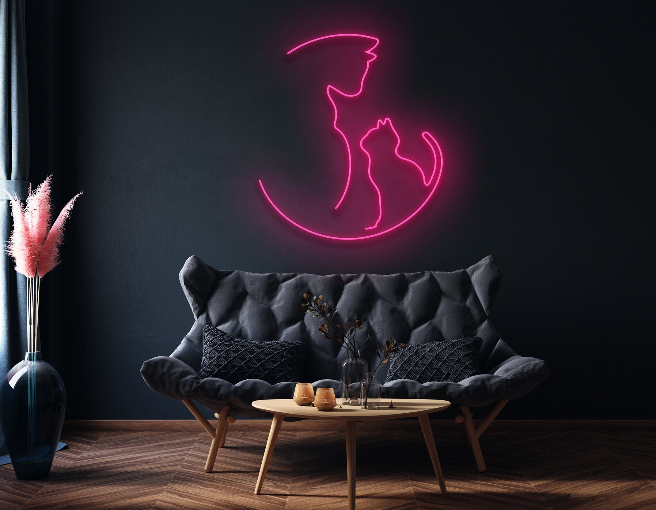 Cat Mom Line Art Neon Sign Wall Decor