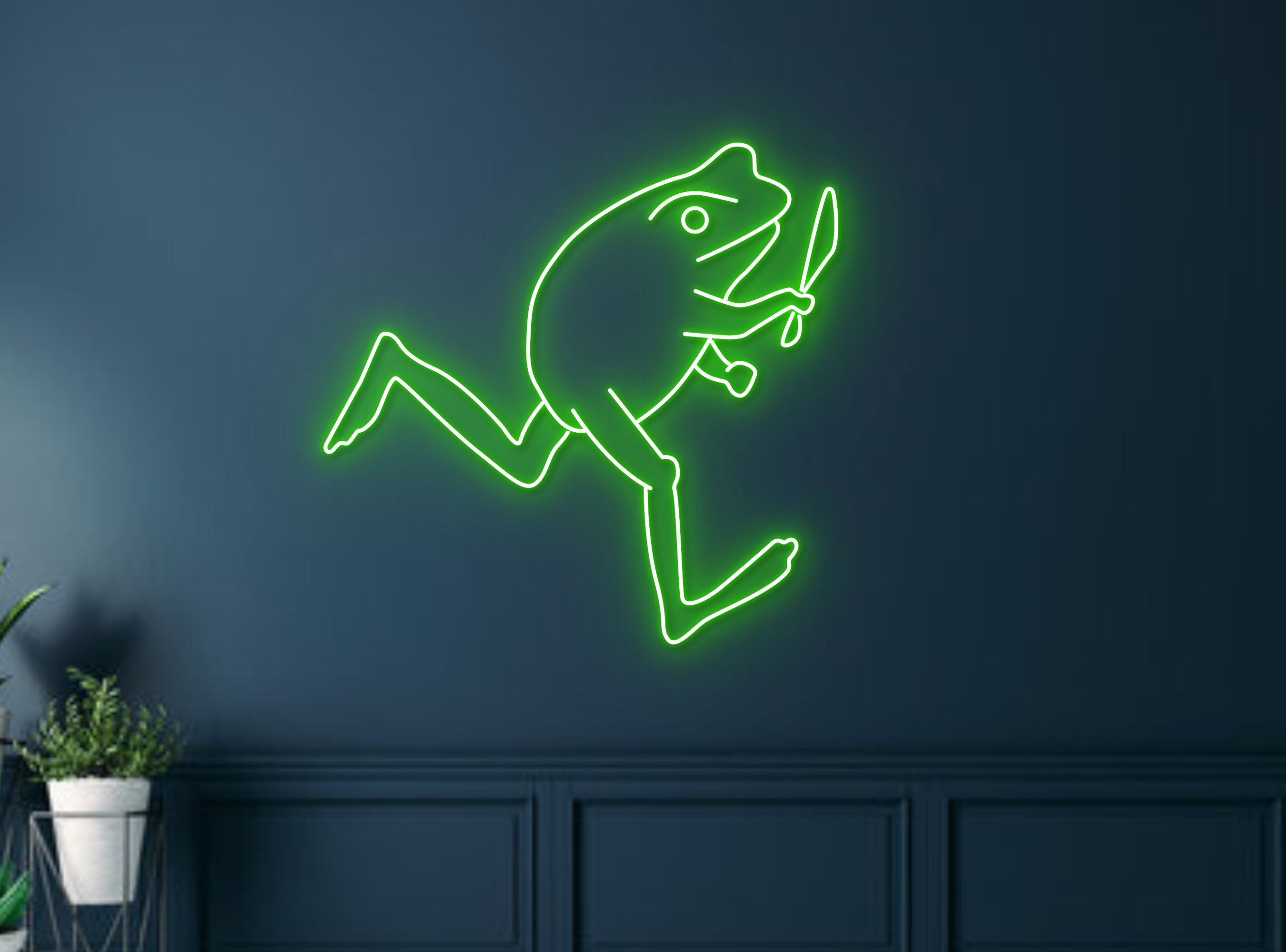 Chibi Frog Hold Knife Neon Sign