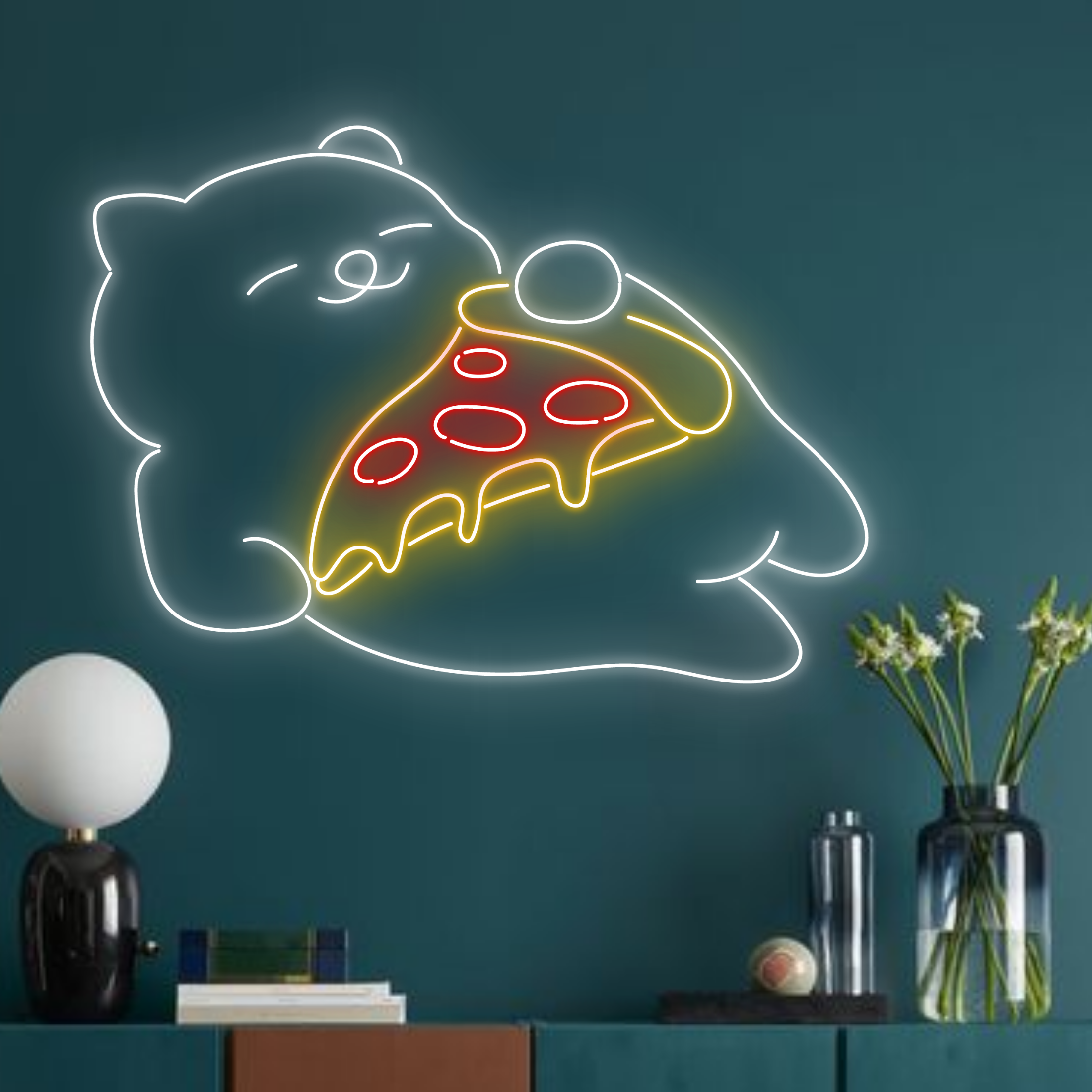 Bear Eat Pizza Neon Sign