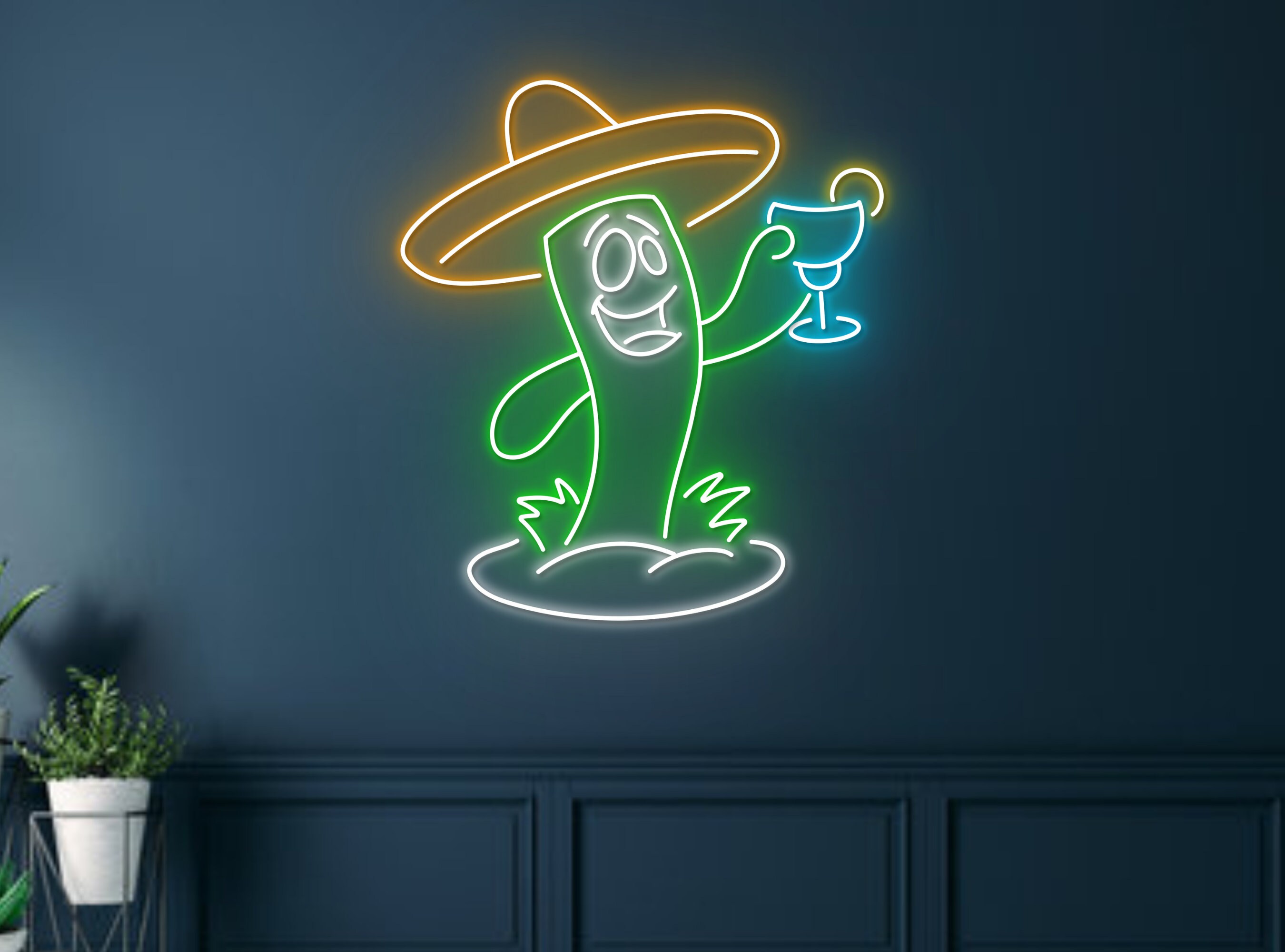 Cactus Desert Sombrero Drink Cocktail Neon Sign