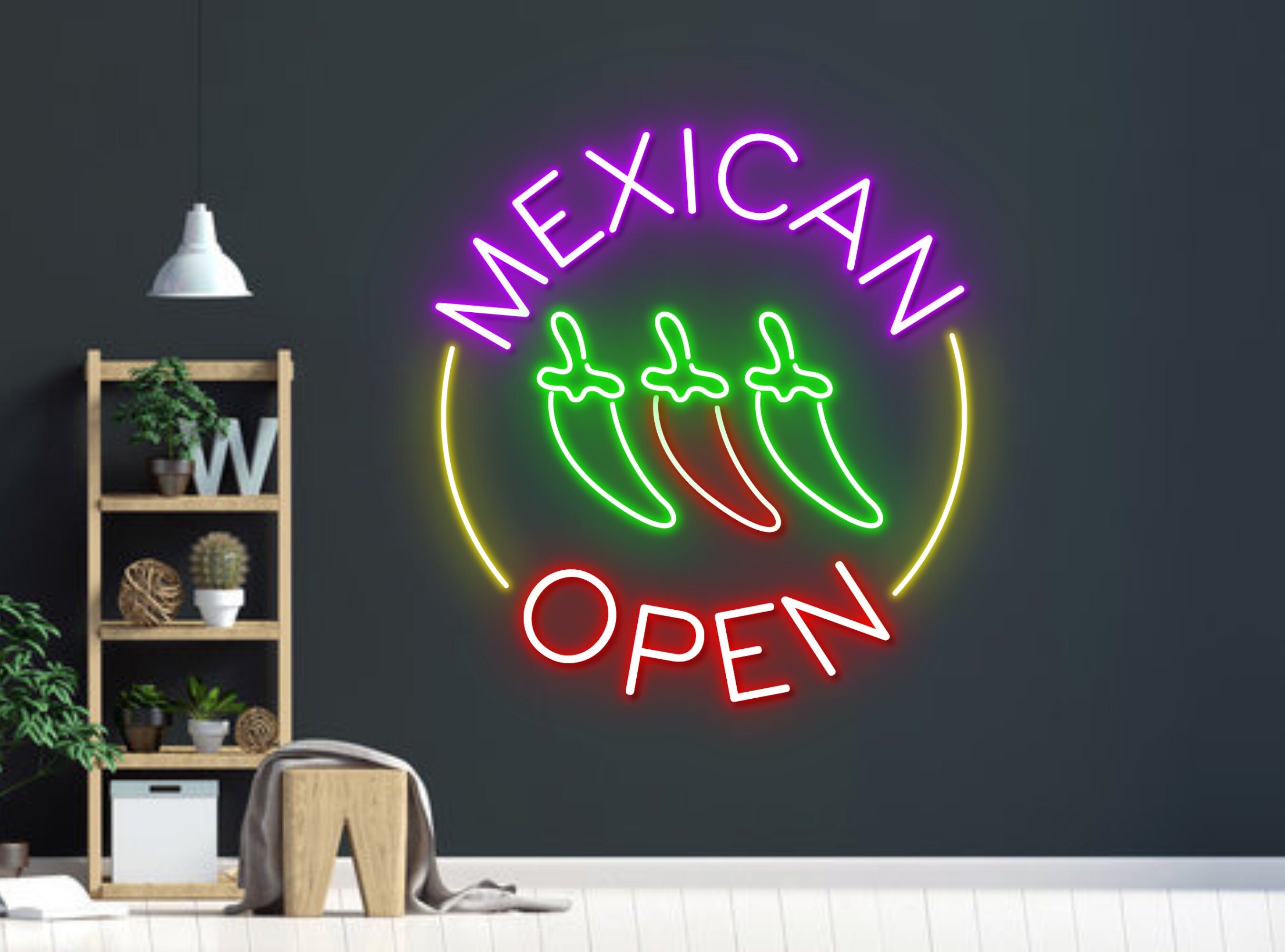 Mexican Food Open Restaurant Neon Sign