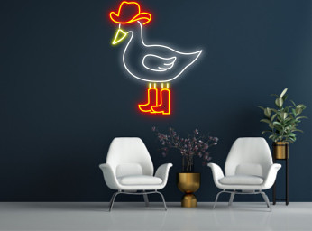 Chibi Duck With Cowboy Hat And Boot Neon Sign
