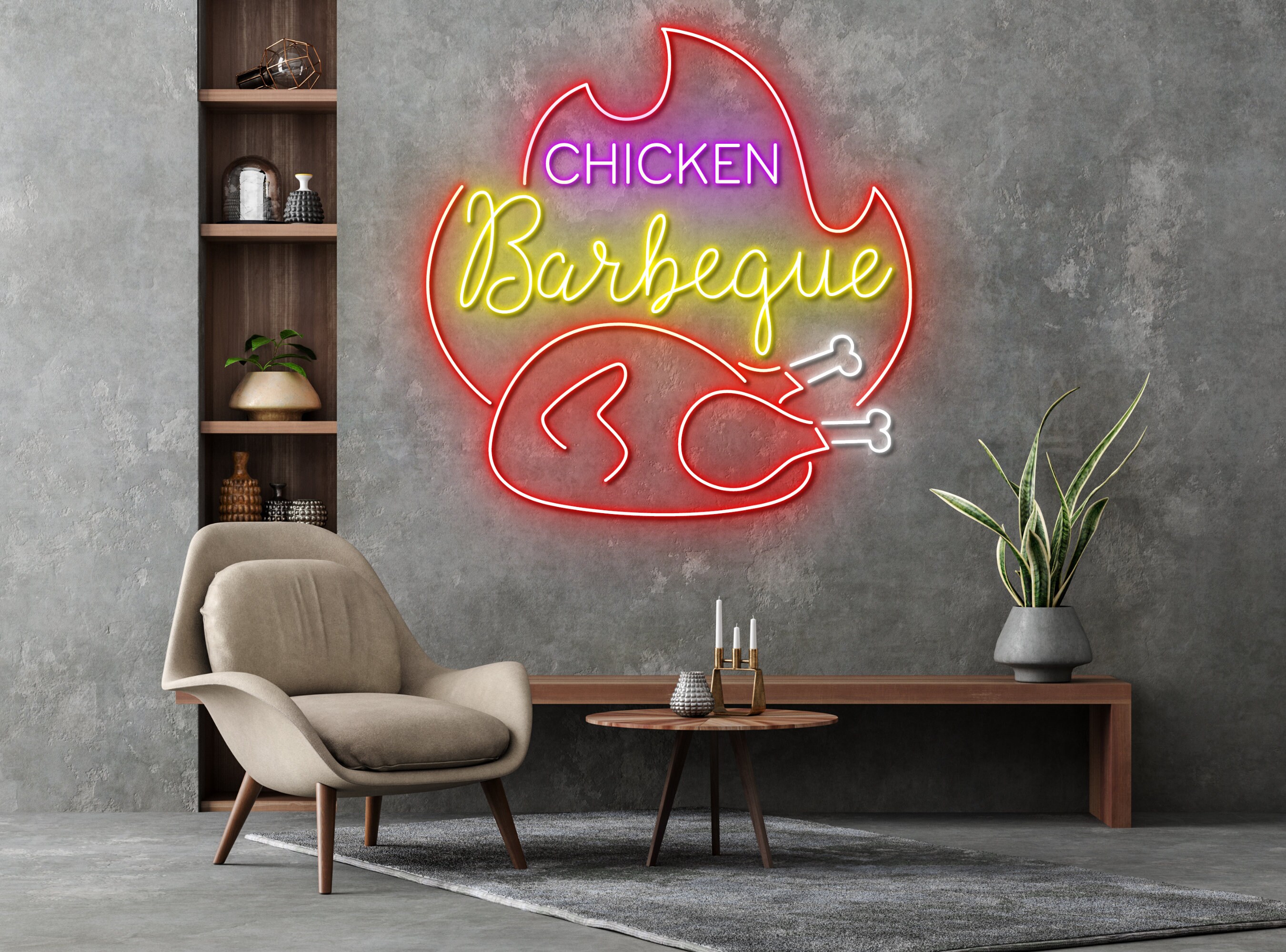 Chicken BBQ Restaurant Neon Sign