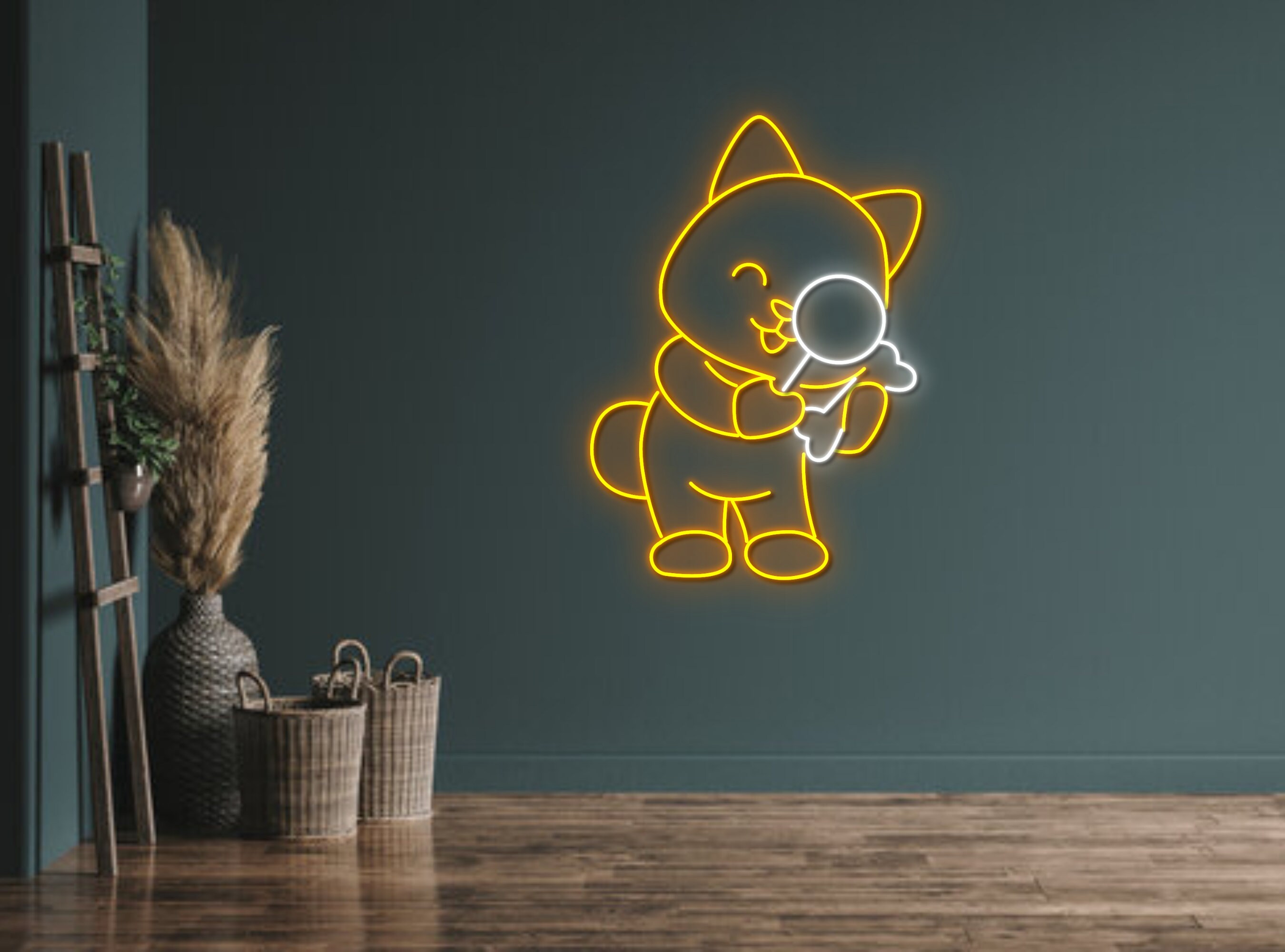 Chibi Dog Hold Magnifying Glass Neon Sign