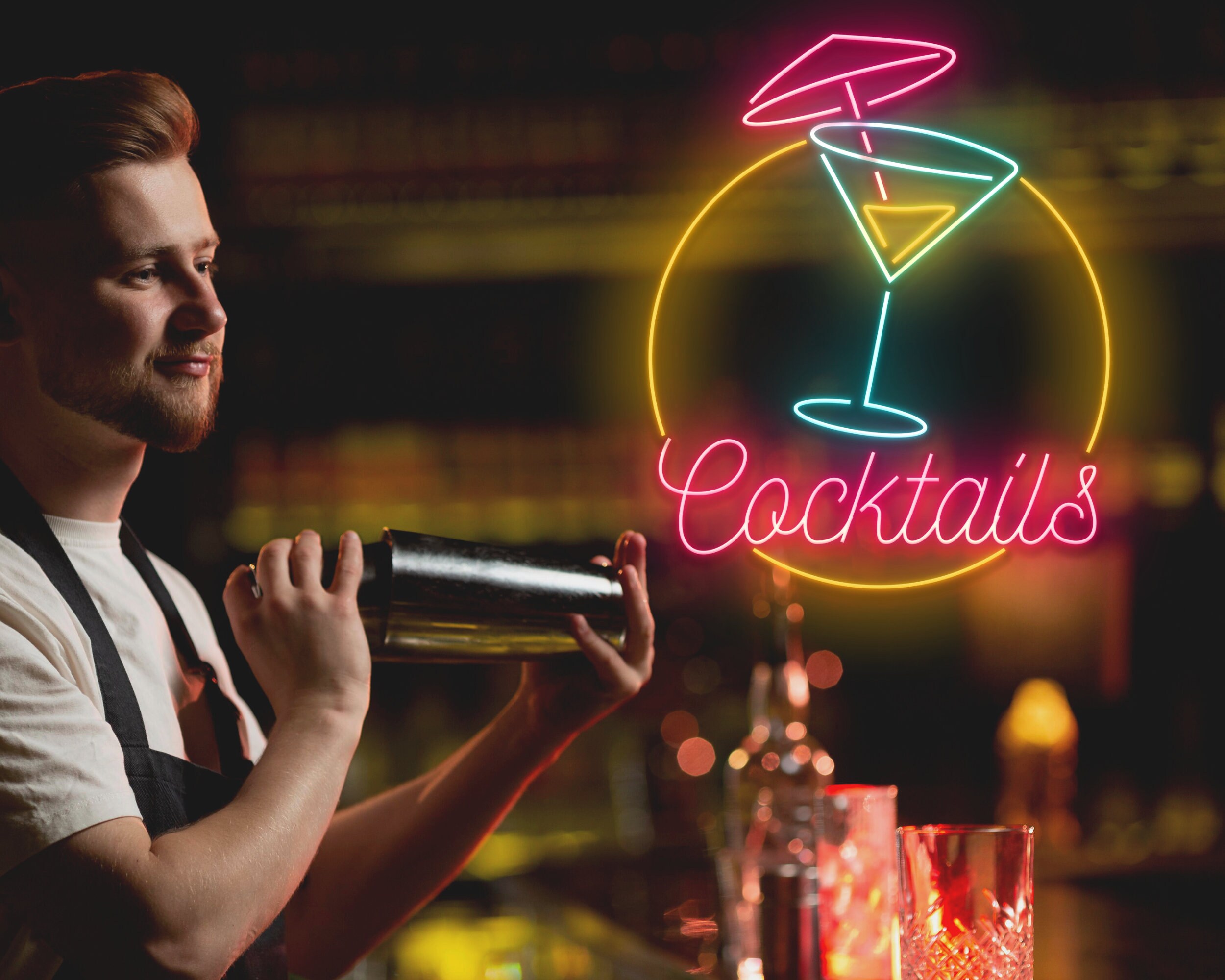 Cocktails Glasses Cup Bar Pub Neon Signs