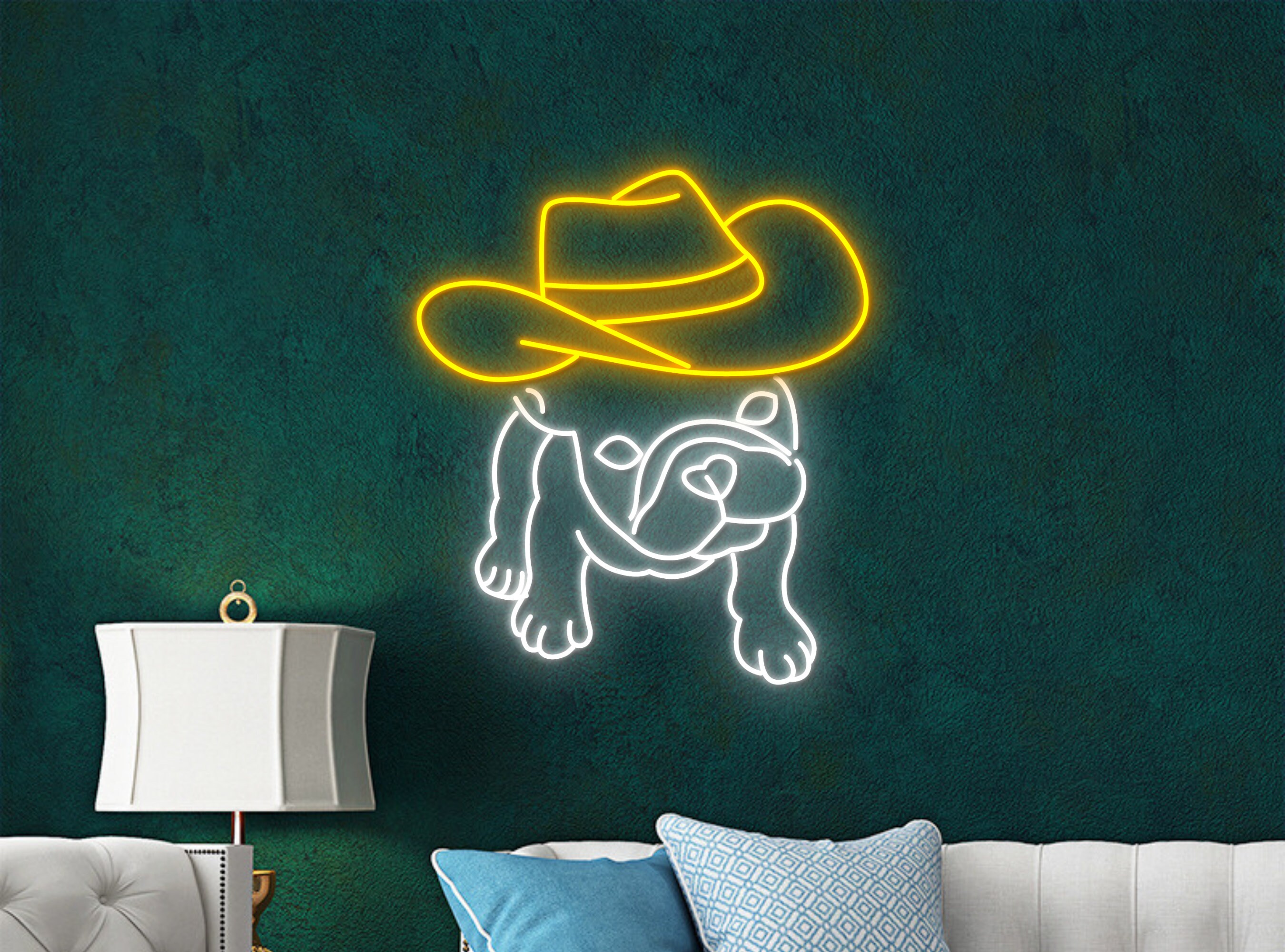 French BullDog Cowboy Hat Neon Sign Decoration Gift