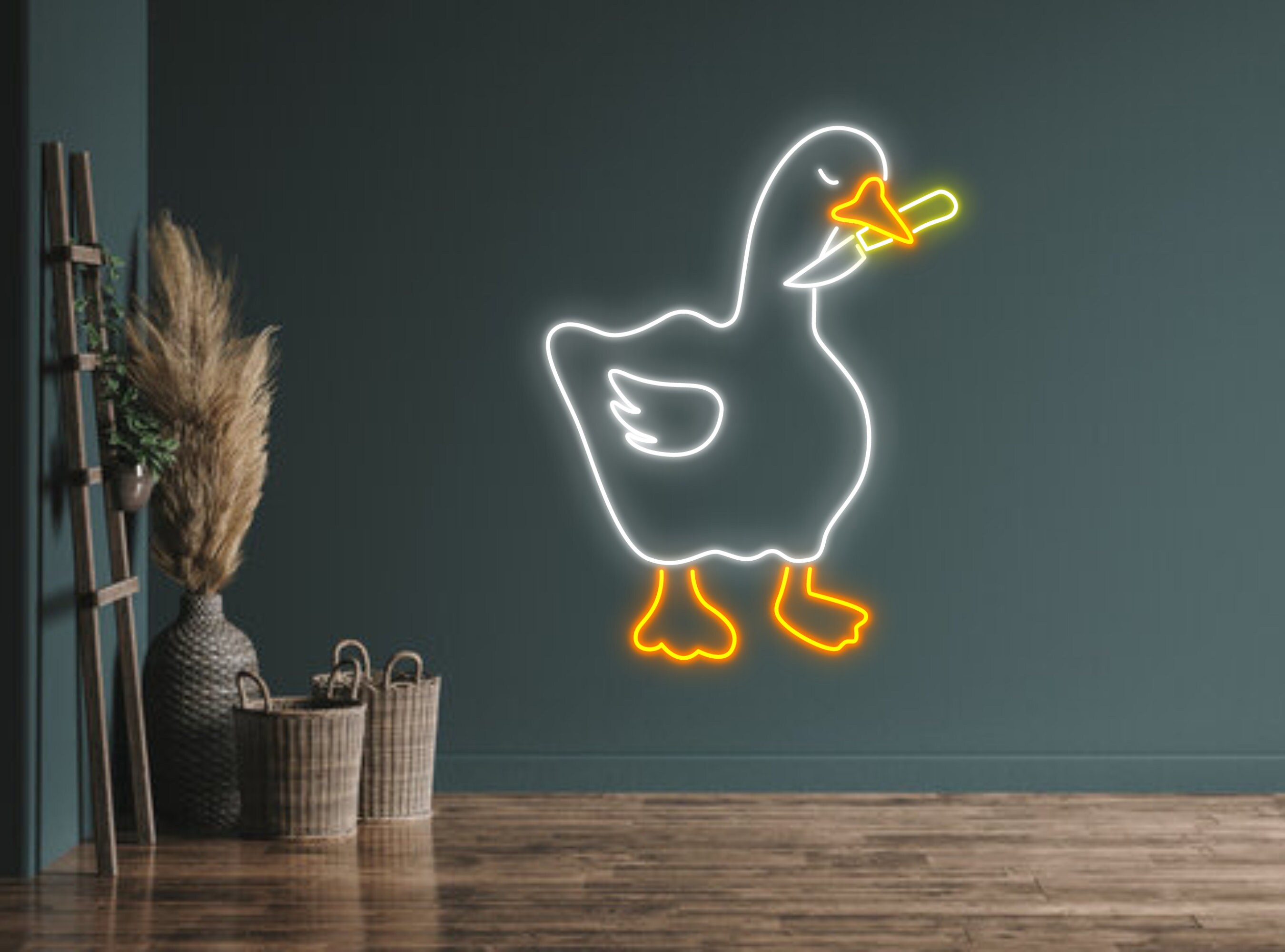 Chibi Duck Keep Knife In Mouth Neon Sign