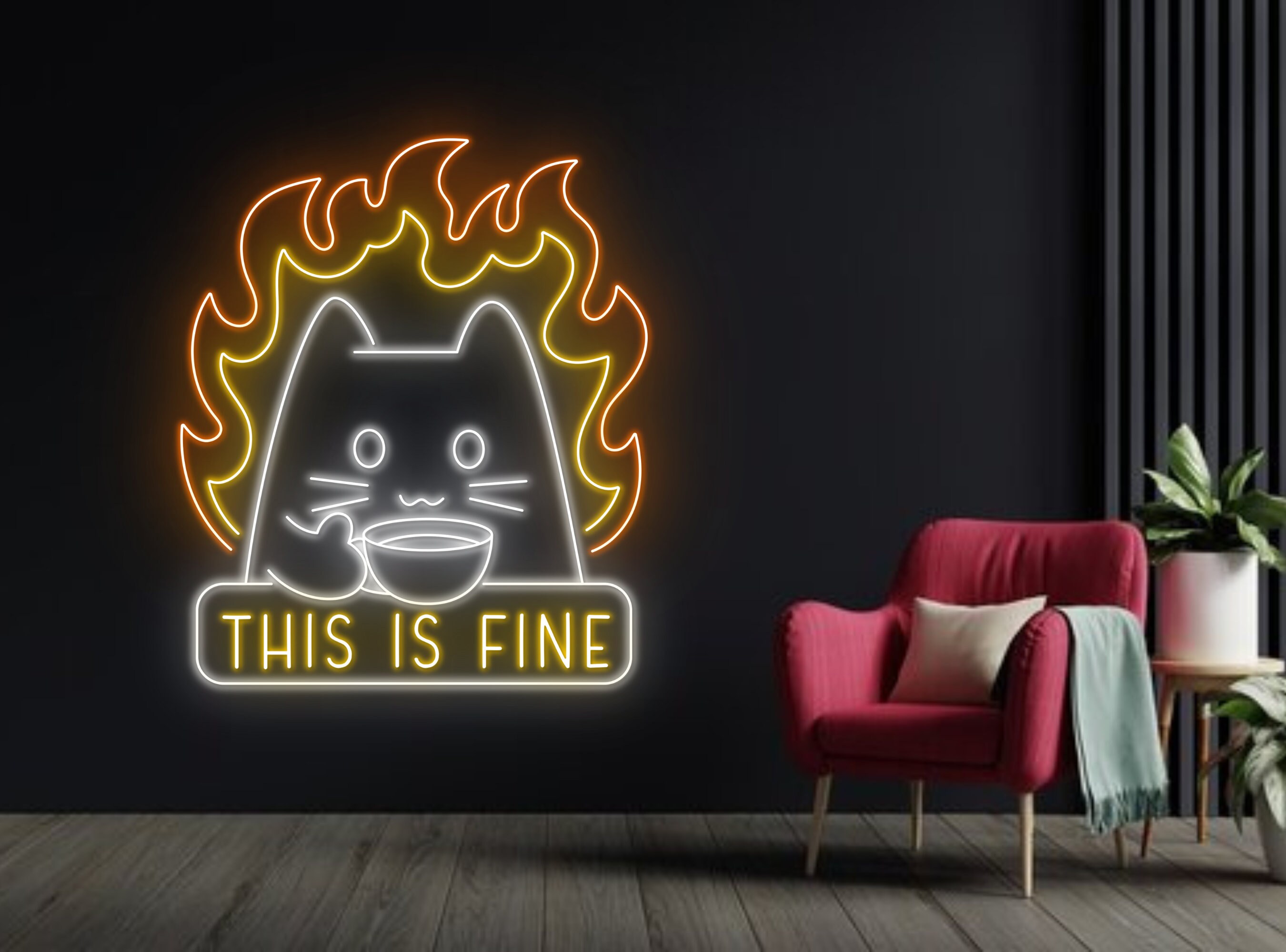Chibi Cat Eat Soup Neon Sign