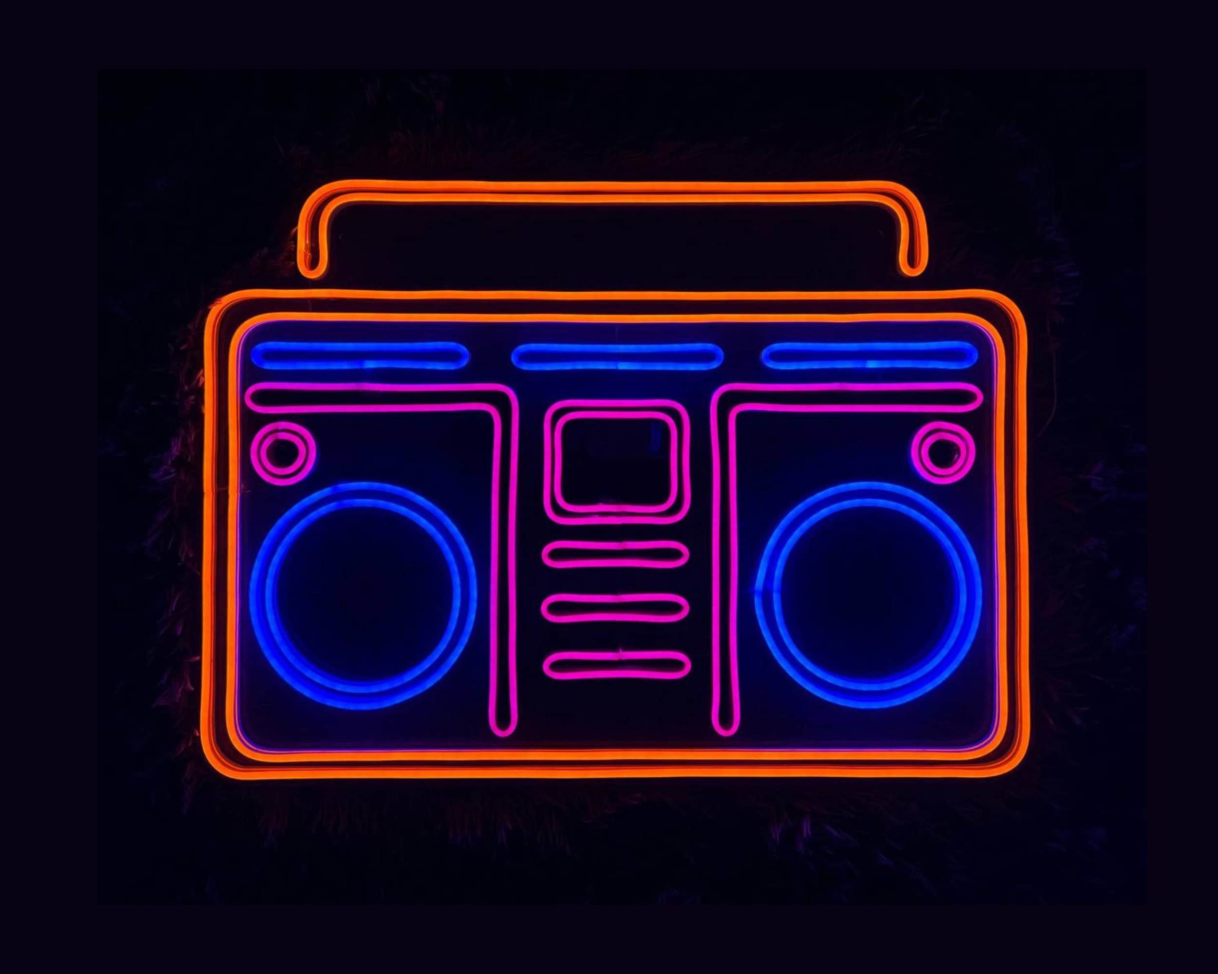 Boombox Neon Sign Retro Stereo Radio Wall Decor
