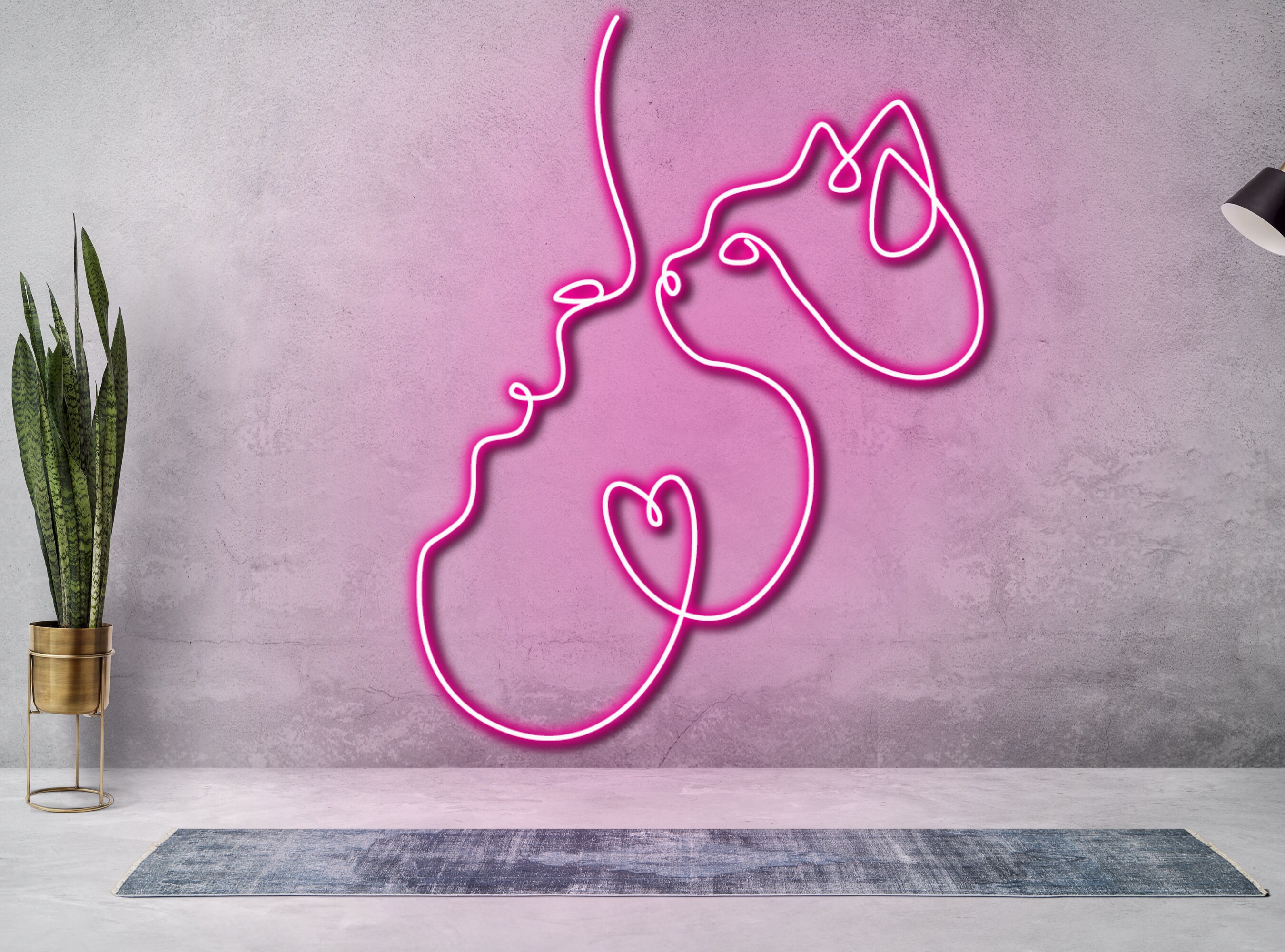 Woman and Cat Line Art Neon Sign