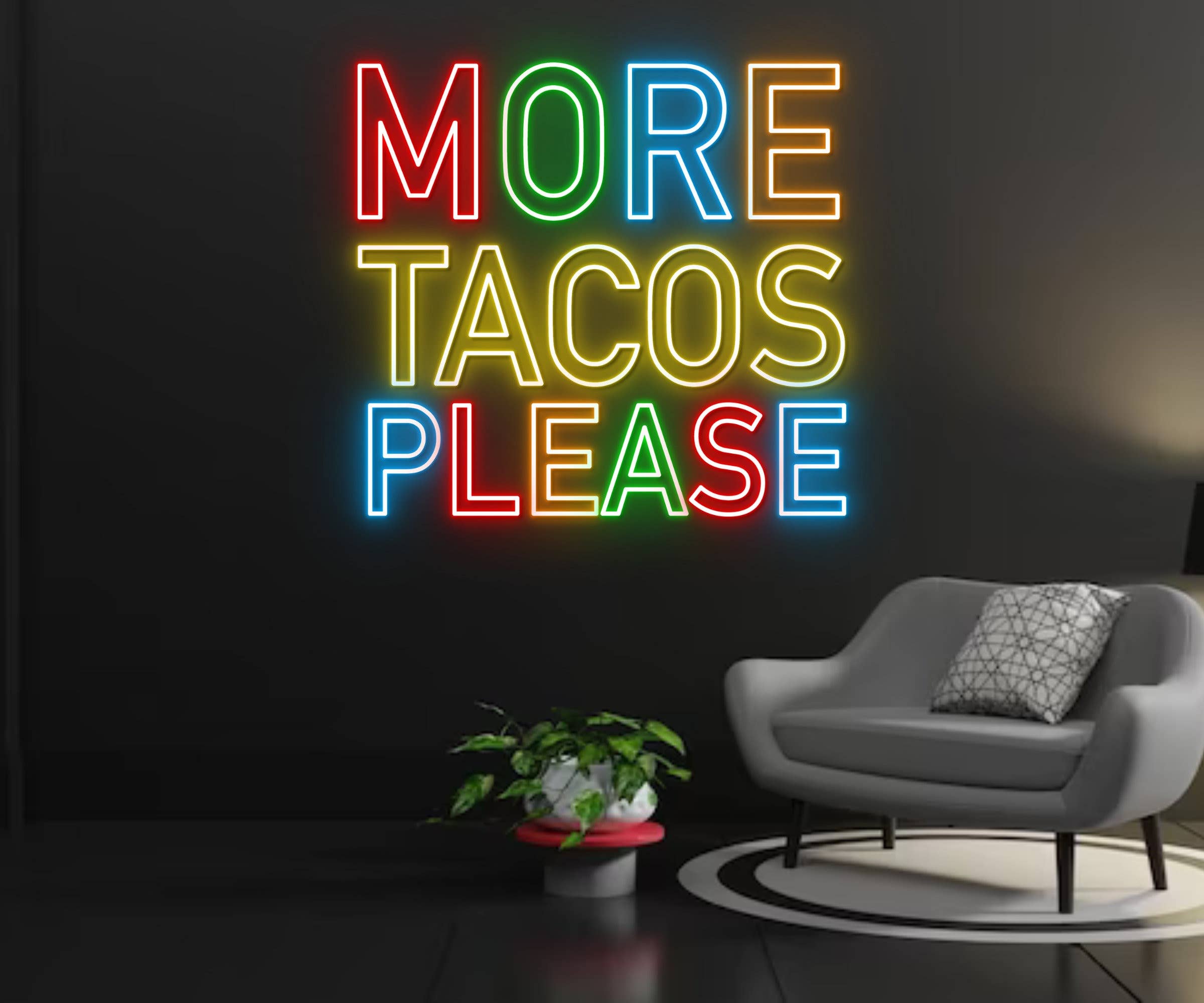 More Tacos Please Neon Sign Mexico Restaurant Wall Decor