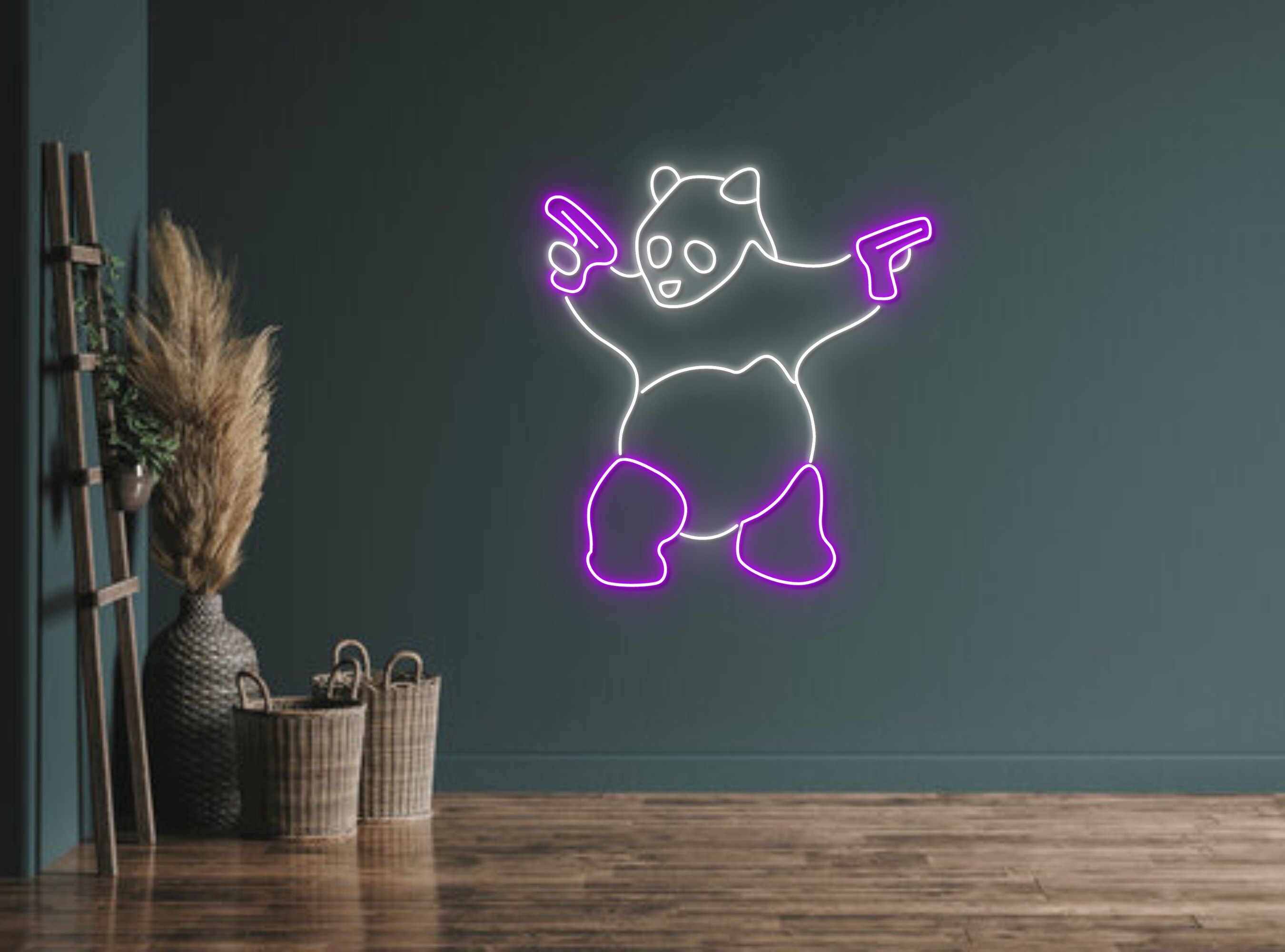Panda With Gun Neon Sign Decoration Gift