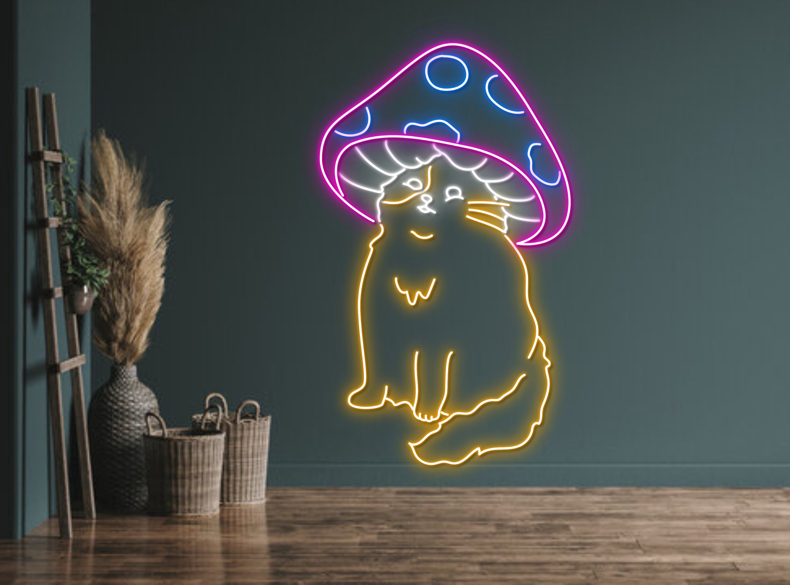 Cat With Mushroom Hat Neon Sign