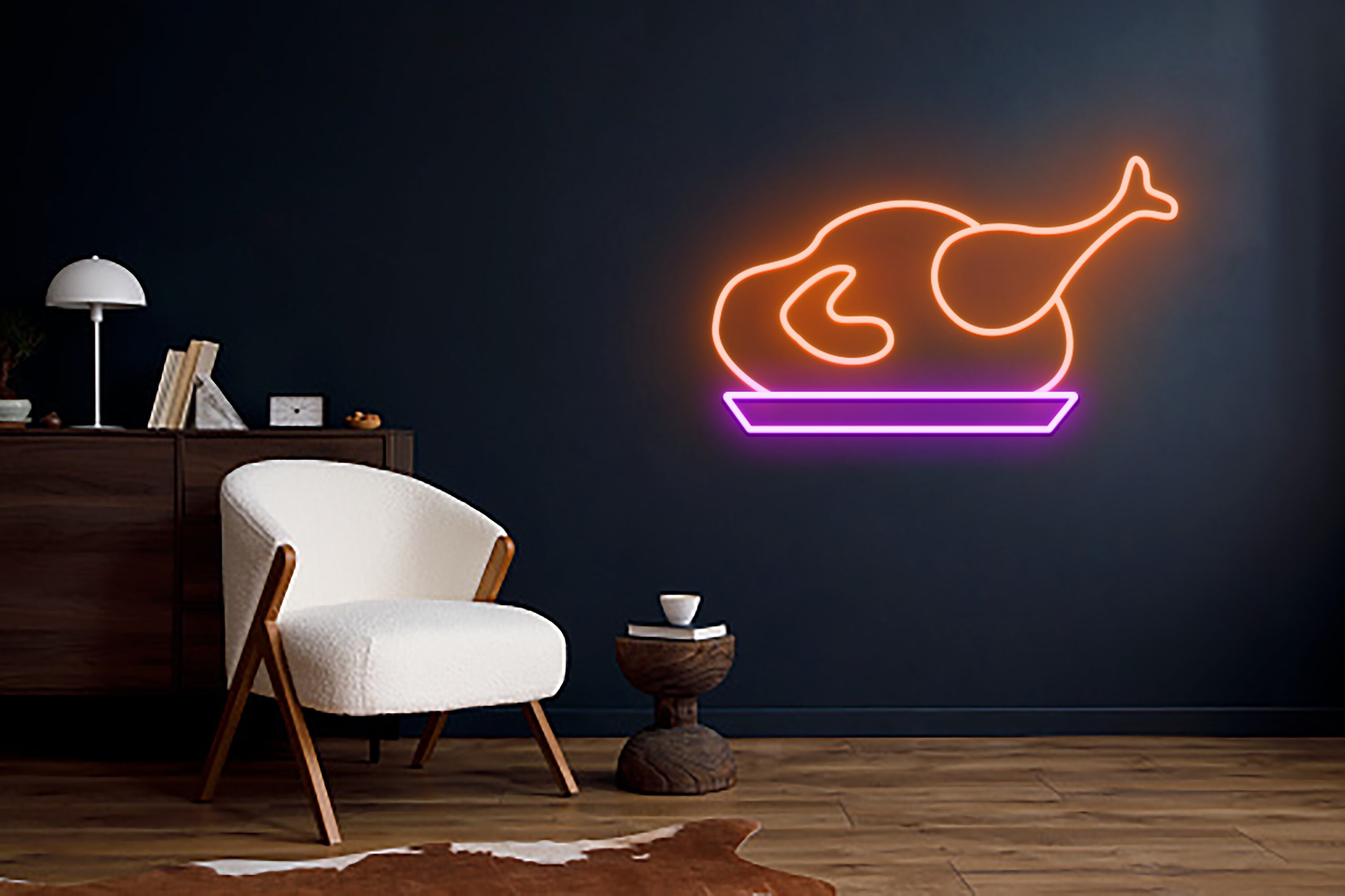 Chicken On The Plate Neon Sign