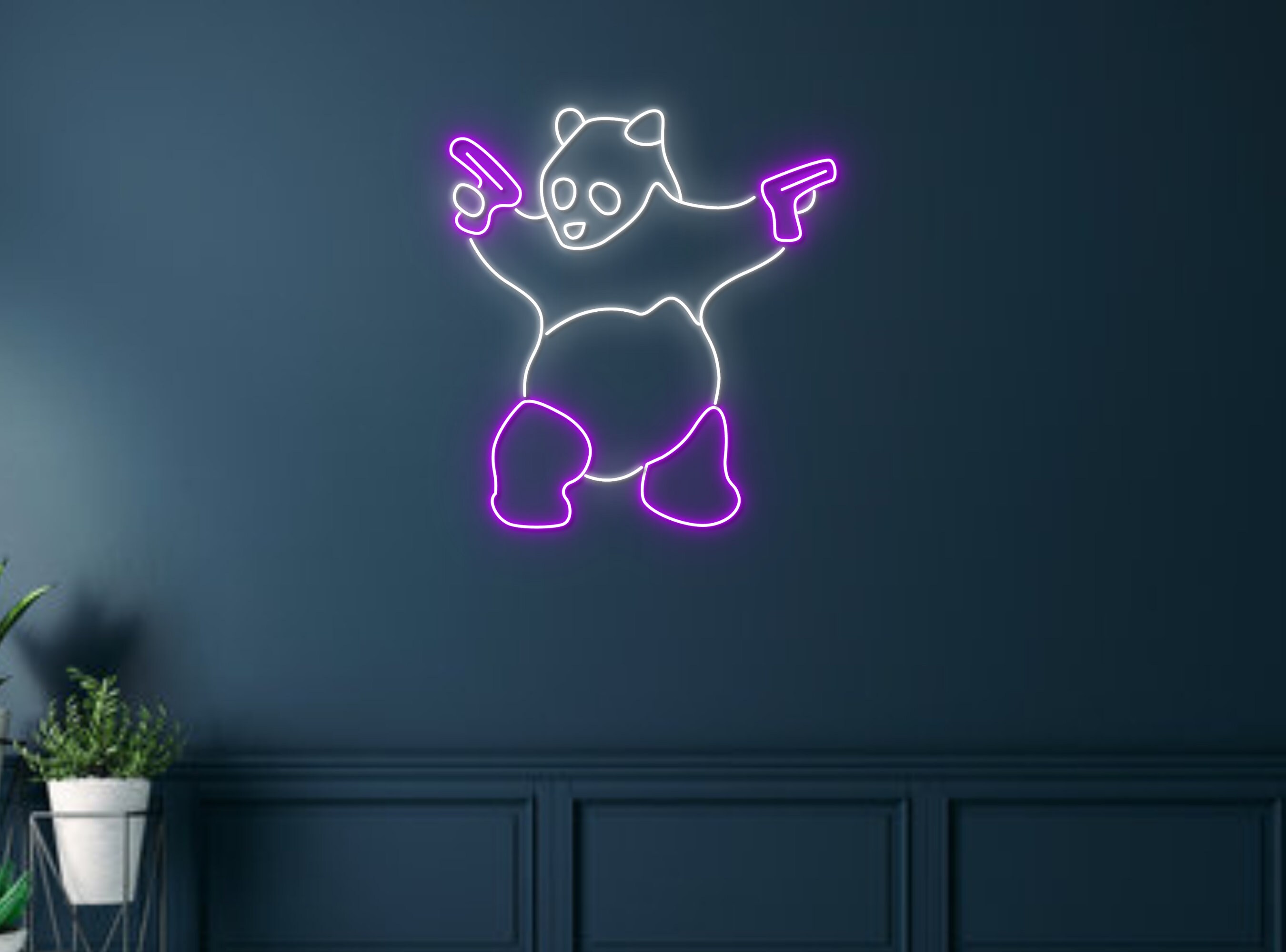 Panda With Gun Neon Sign Decoration Gift