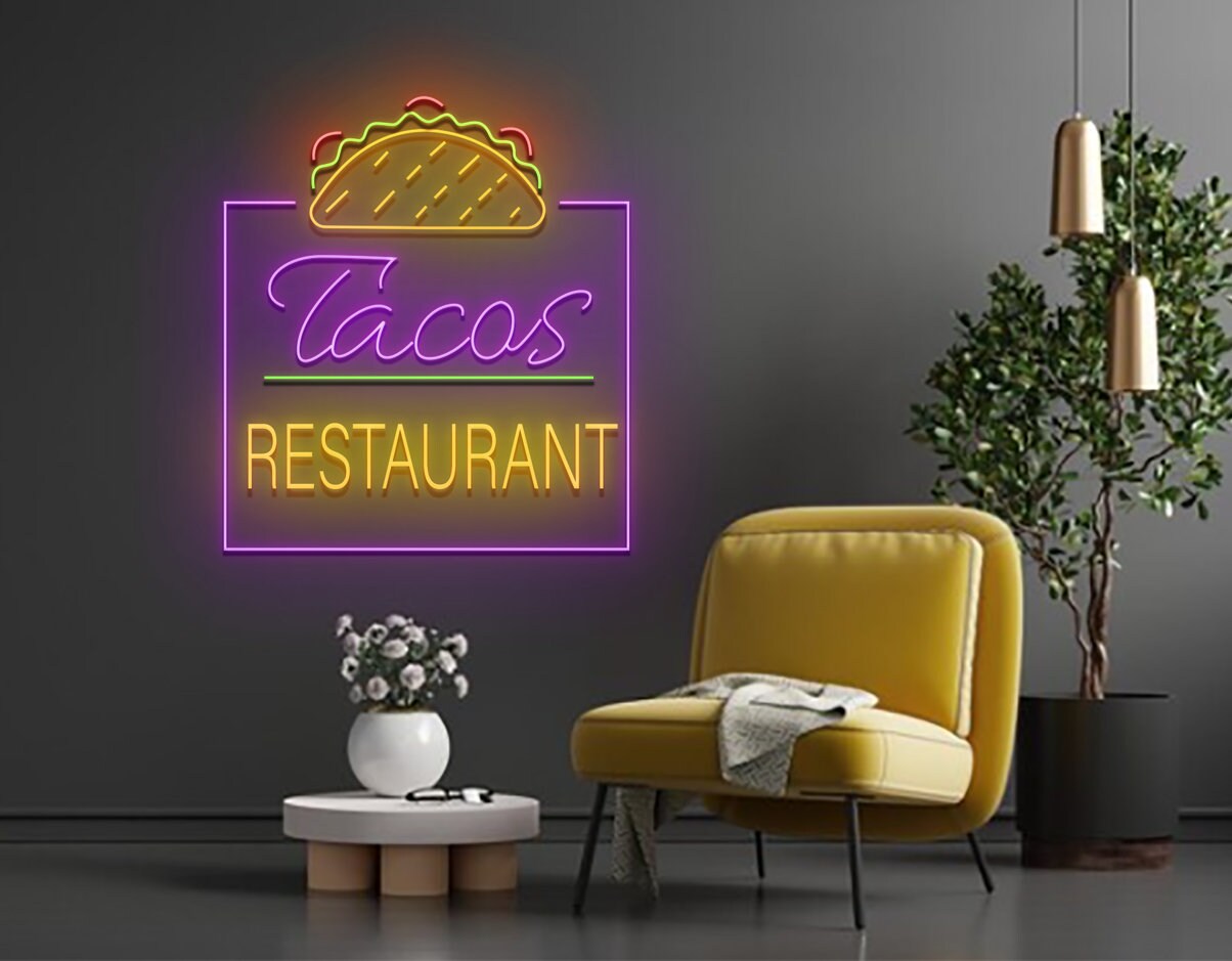 Tacos Restaurant Neon Sign Mexican Food Art