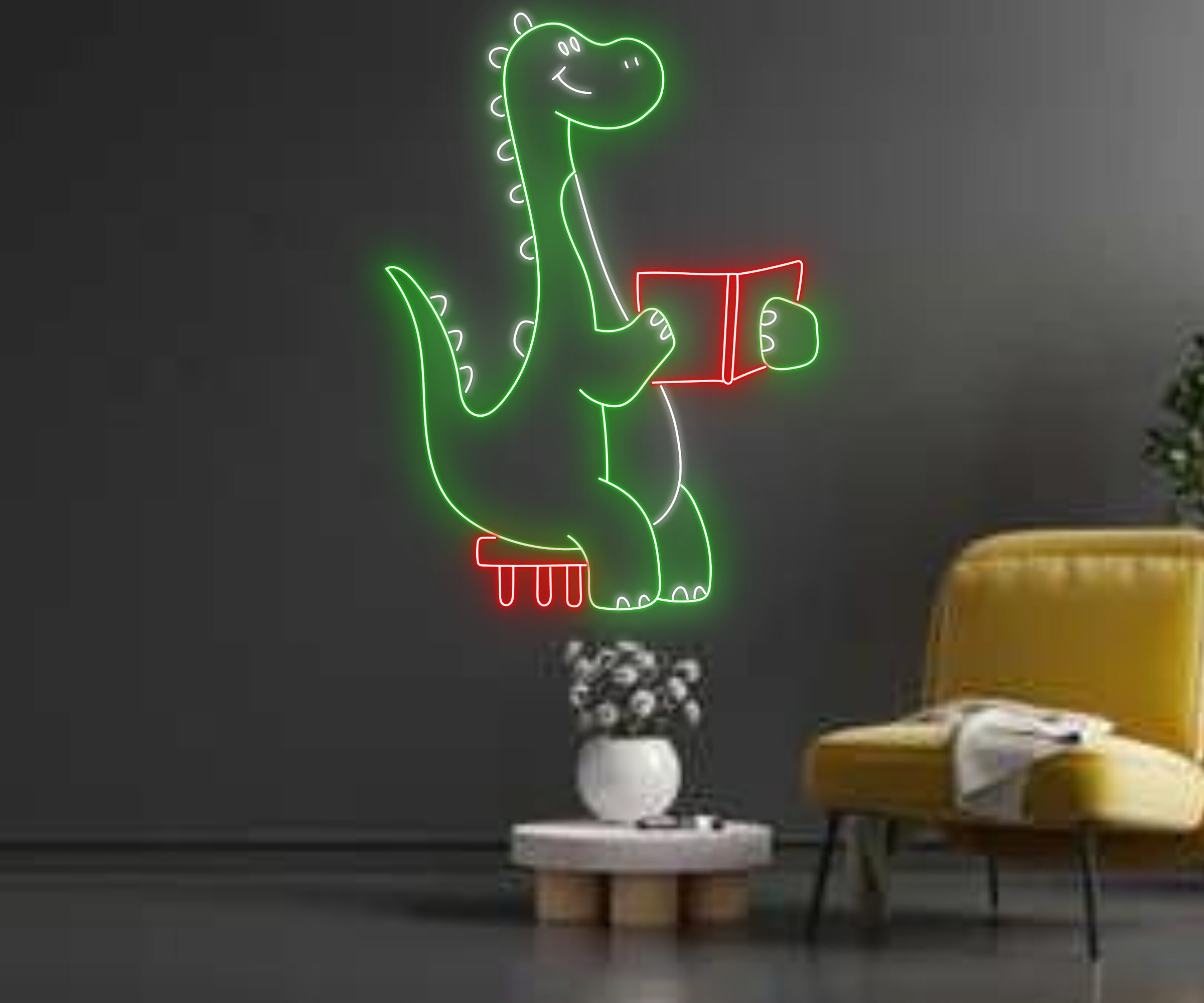 Dinosaur Reading Book Neon Sign Birthday Gifts