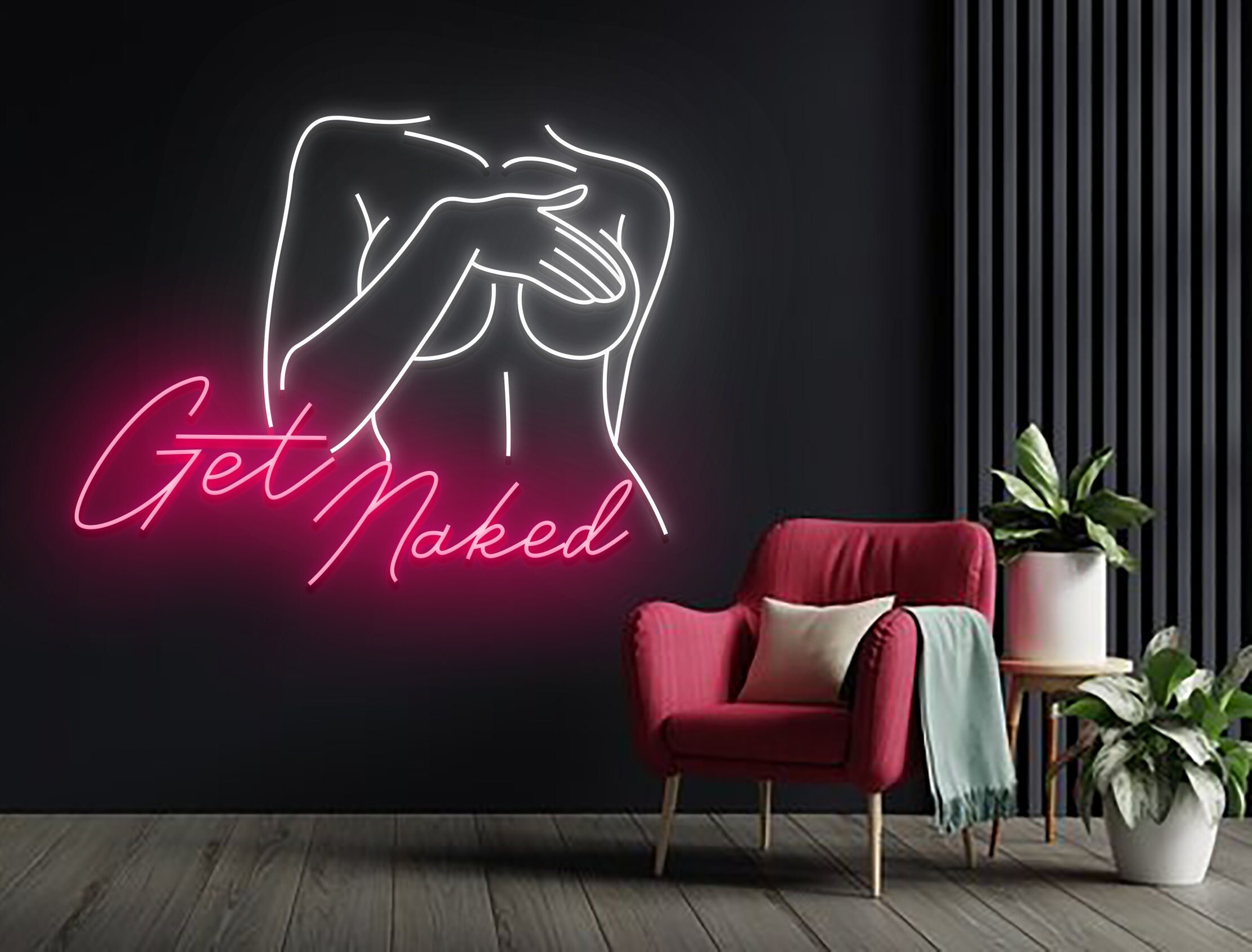 Get With Nothing On Body Woman Line Art Neon Signs