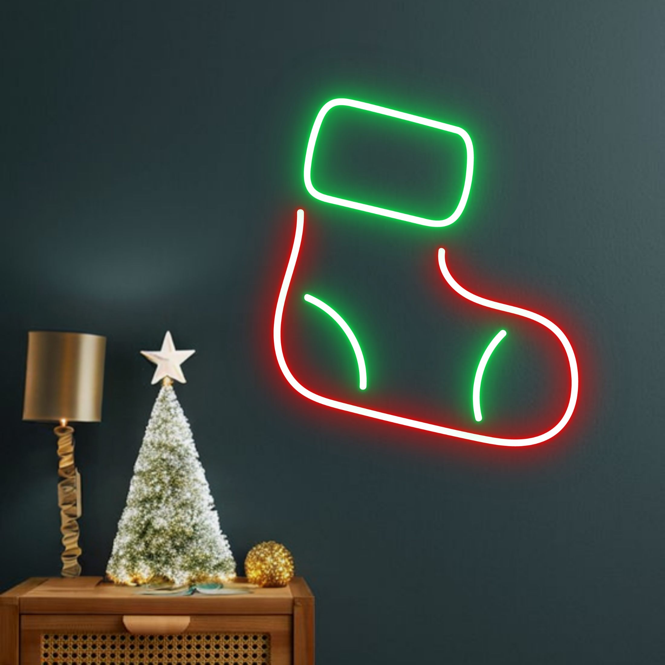Christmas Sock Neon Sign Christmas Set Decor Green-Red