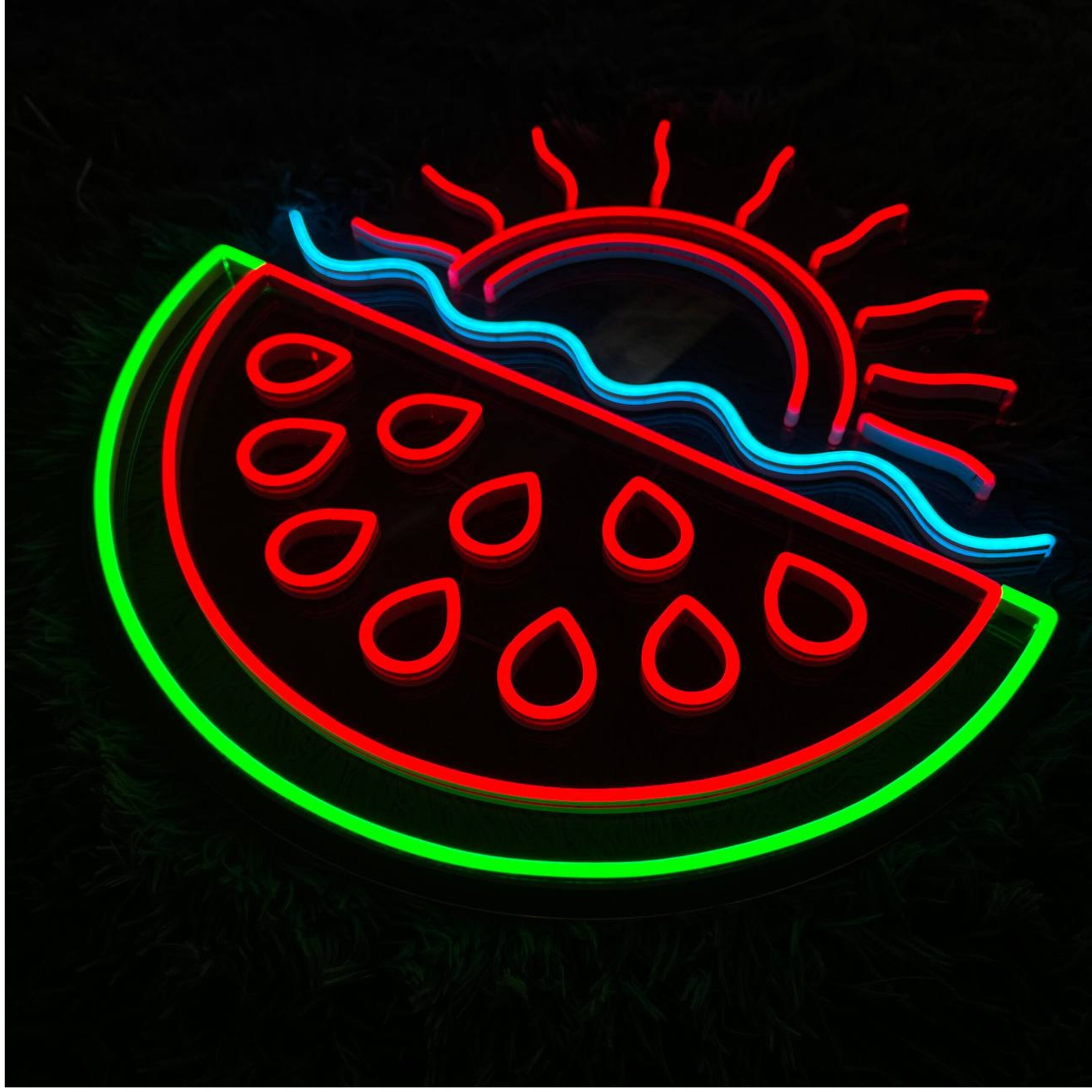 Watermelon Fruits And Sun Wave Neon Sign