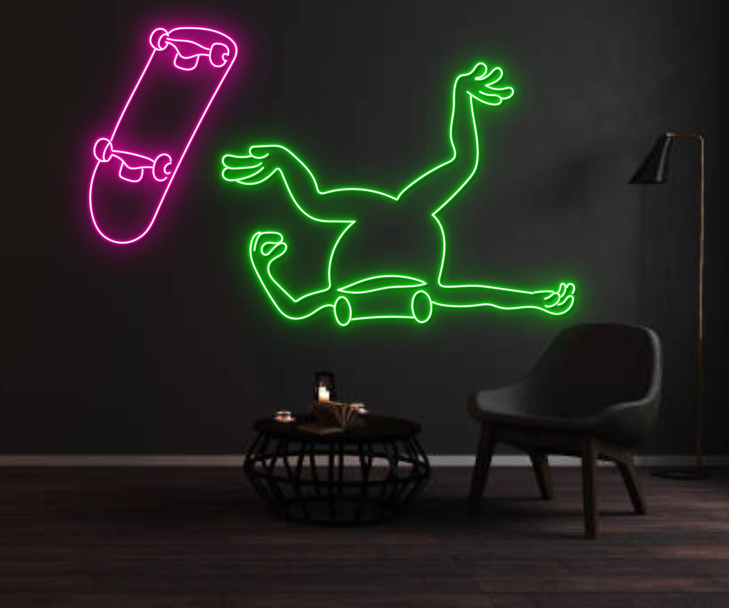 Frog Fall Down Surfing Skateboard Neon Sign Wall Art Decor