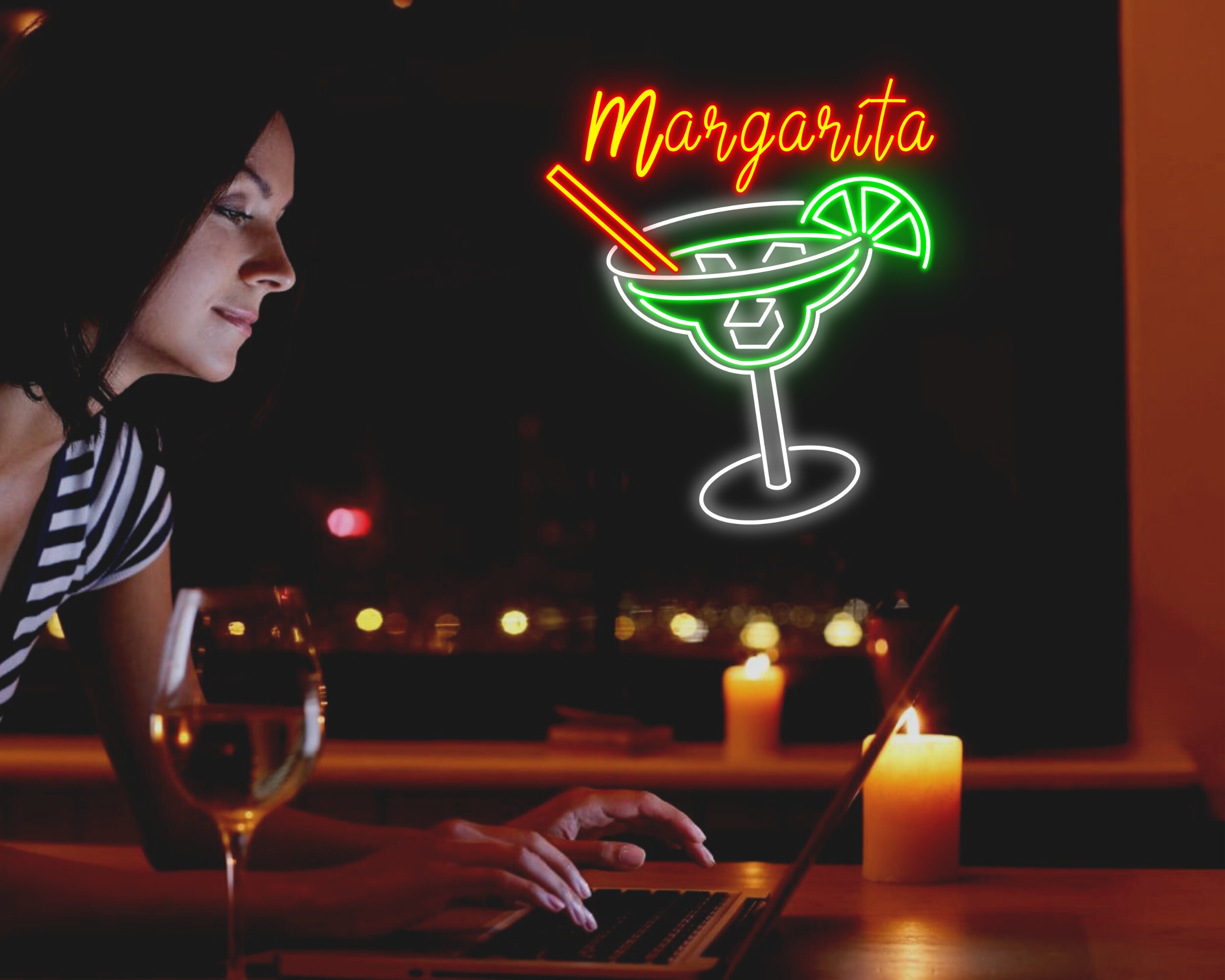 Cocktails Margarita Cup Bar Pub Neon Sign