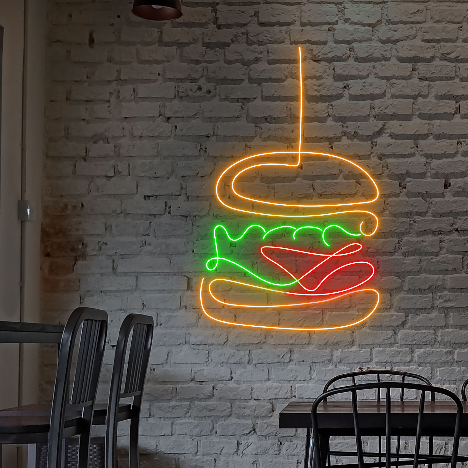 Burger Line Art Neon Sign Fast food Restaurant Wall Decor