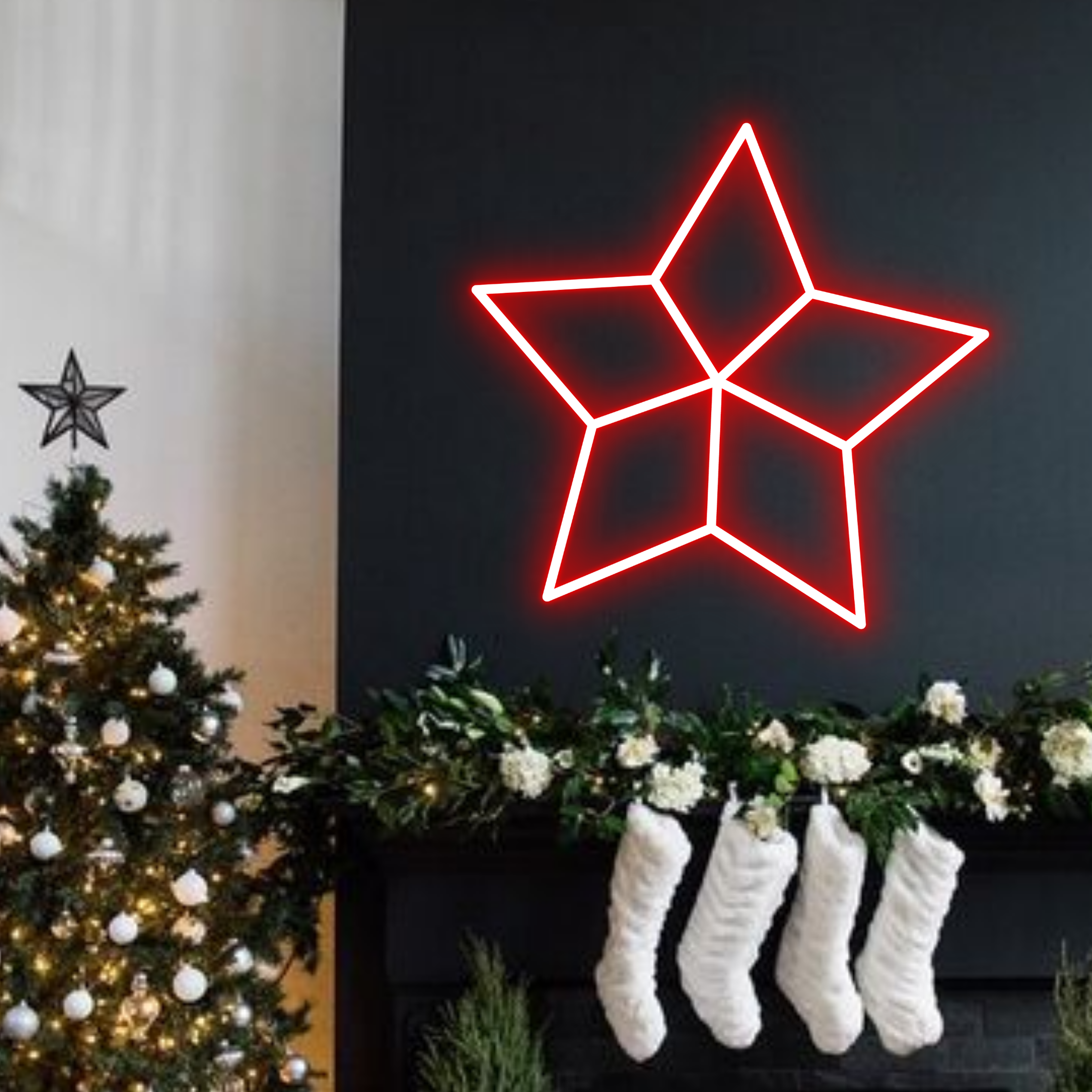 Christmas Star Neon Sign Christmas Set Decor Red Green