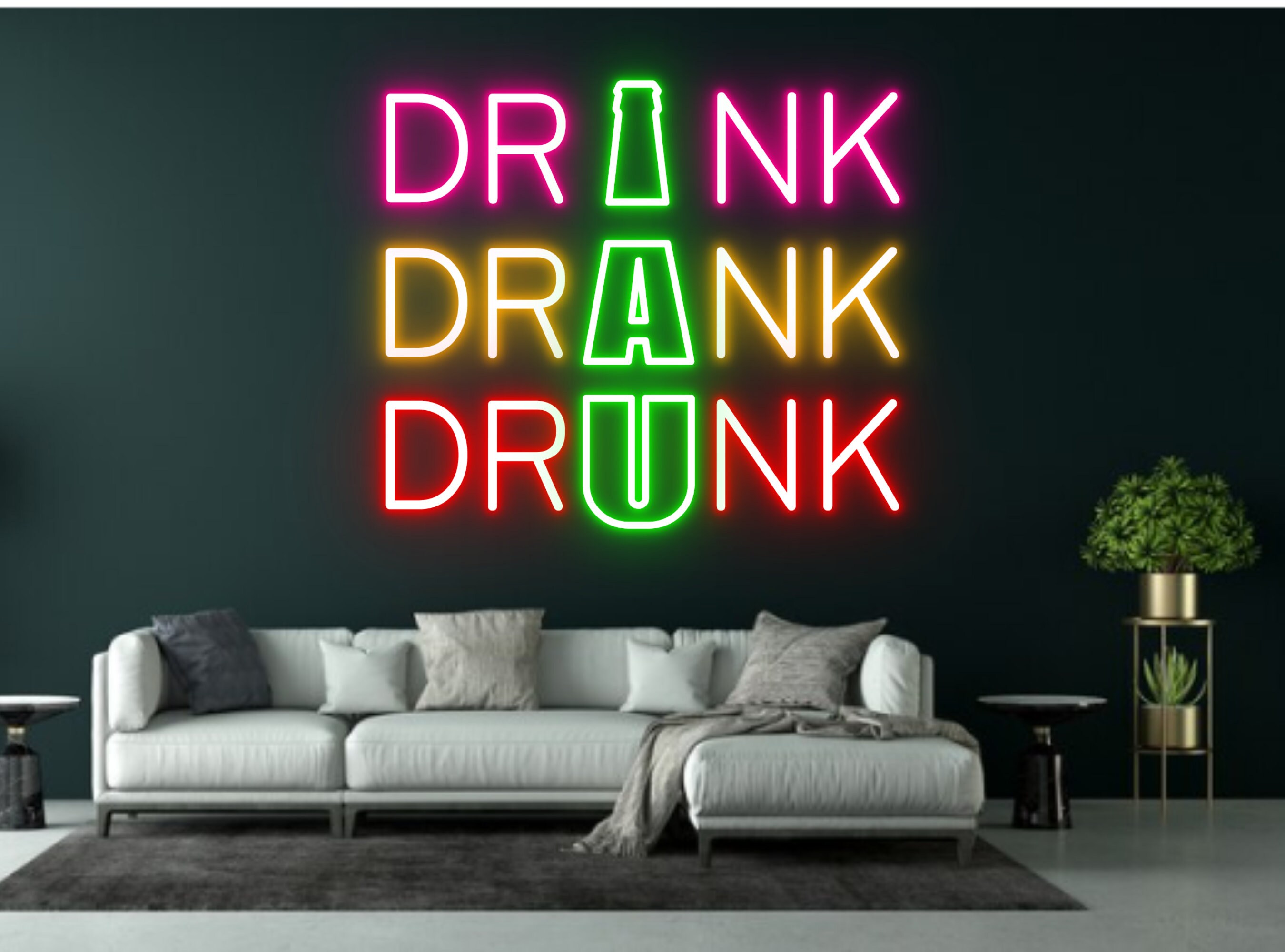 Drink Drunk Drank Beer Bottle Glass Neon Sign