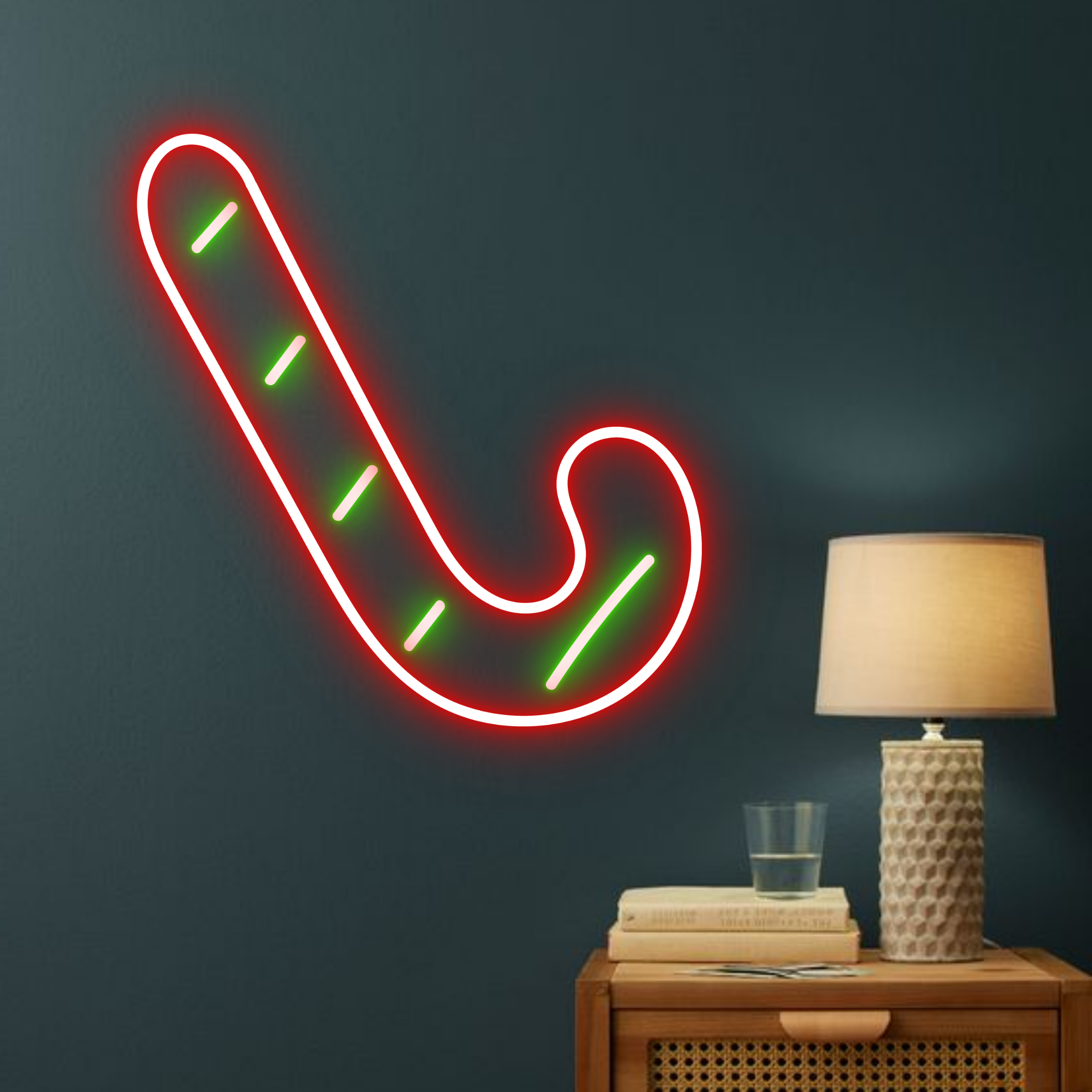 Christmas Candy Cane Neon Sign Noel Decor Set Green Red