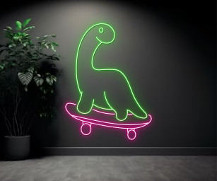 Dinosaur Surfing Neon Sign
