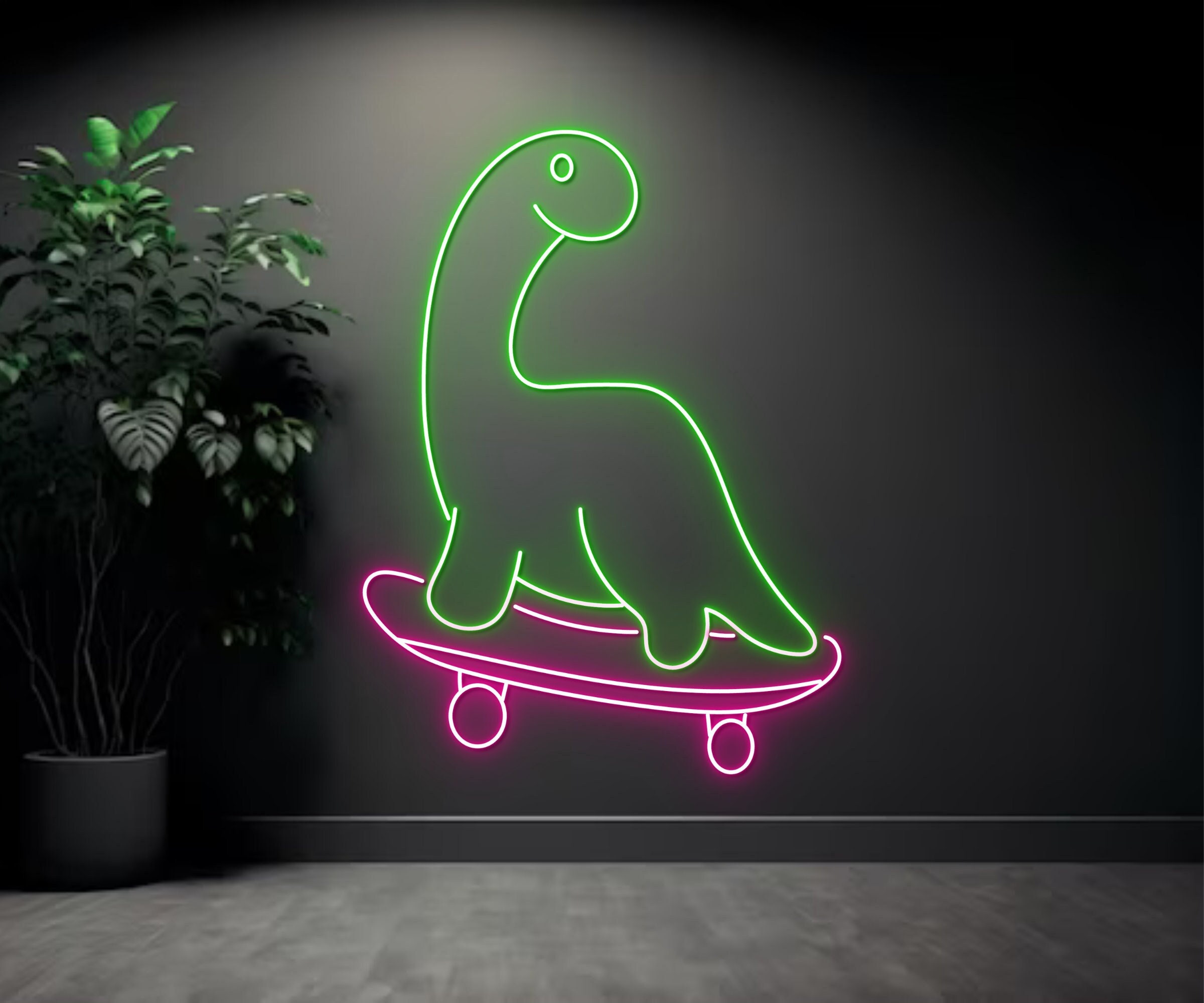 Dinosaur Surfing Neon Sign