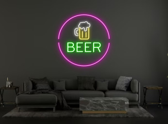 Happy Hour Beer Bottle Glass Foam Neon Signs